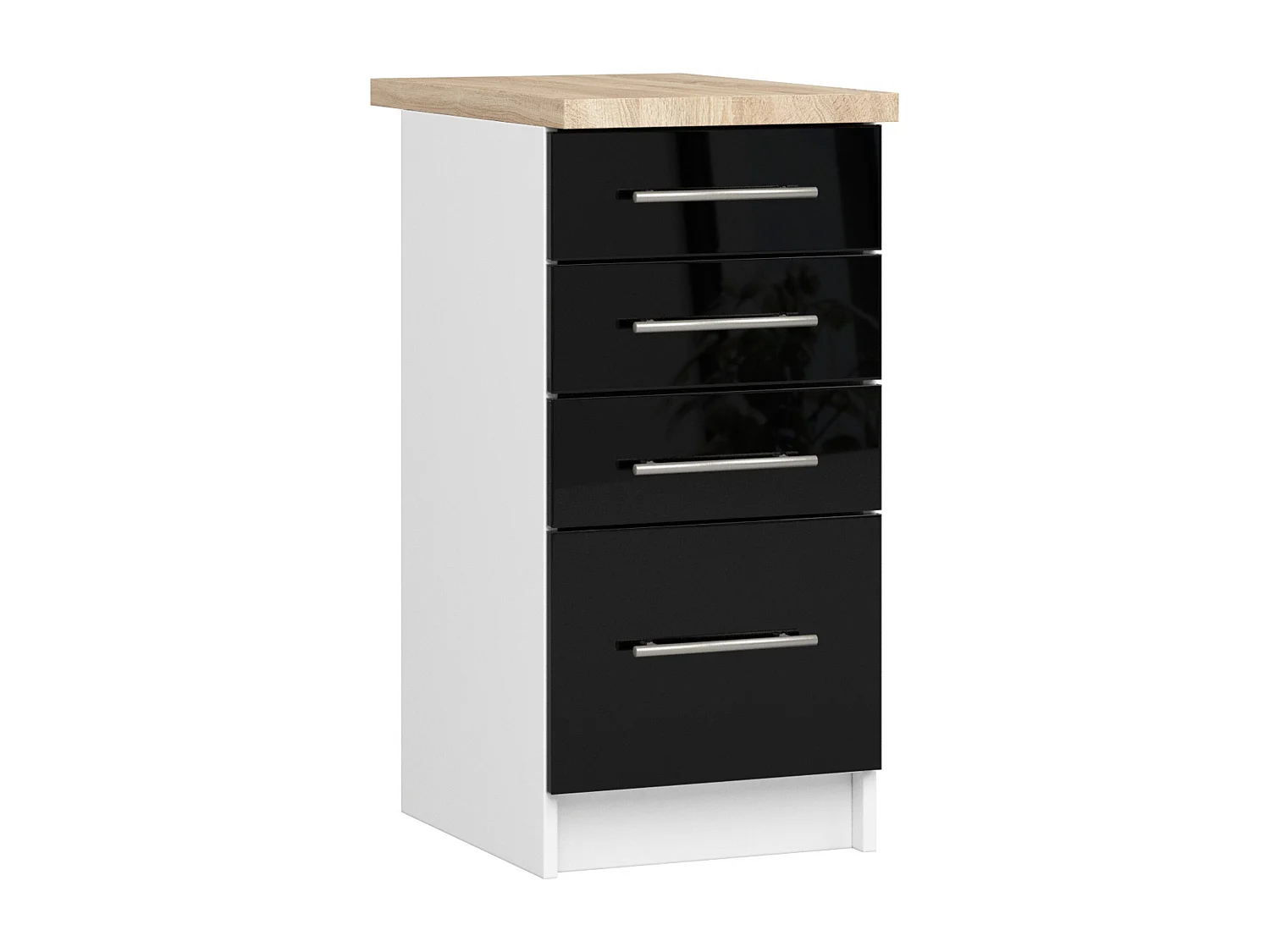 Meuble de cuisine bas AKORD S40 OLIWIA modulable Blanc 40 cm 4 tiroirs façade Noir Brillant 40x46x85 cm