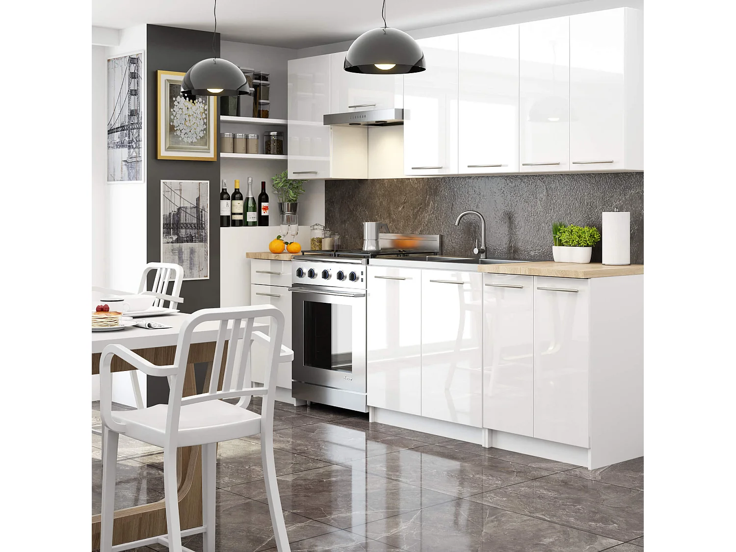Meuble de cuisine haut AKORD W30 OLIWIA modulable Blanc 30 cm 1 porte façade Blanche Brillante 2 étagères 30x30x72 cm