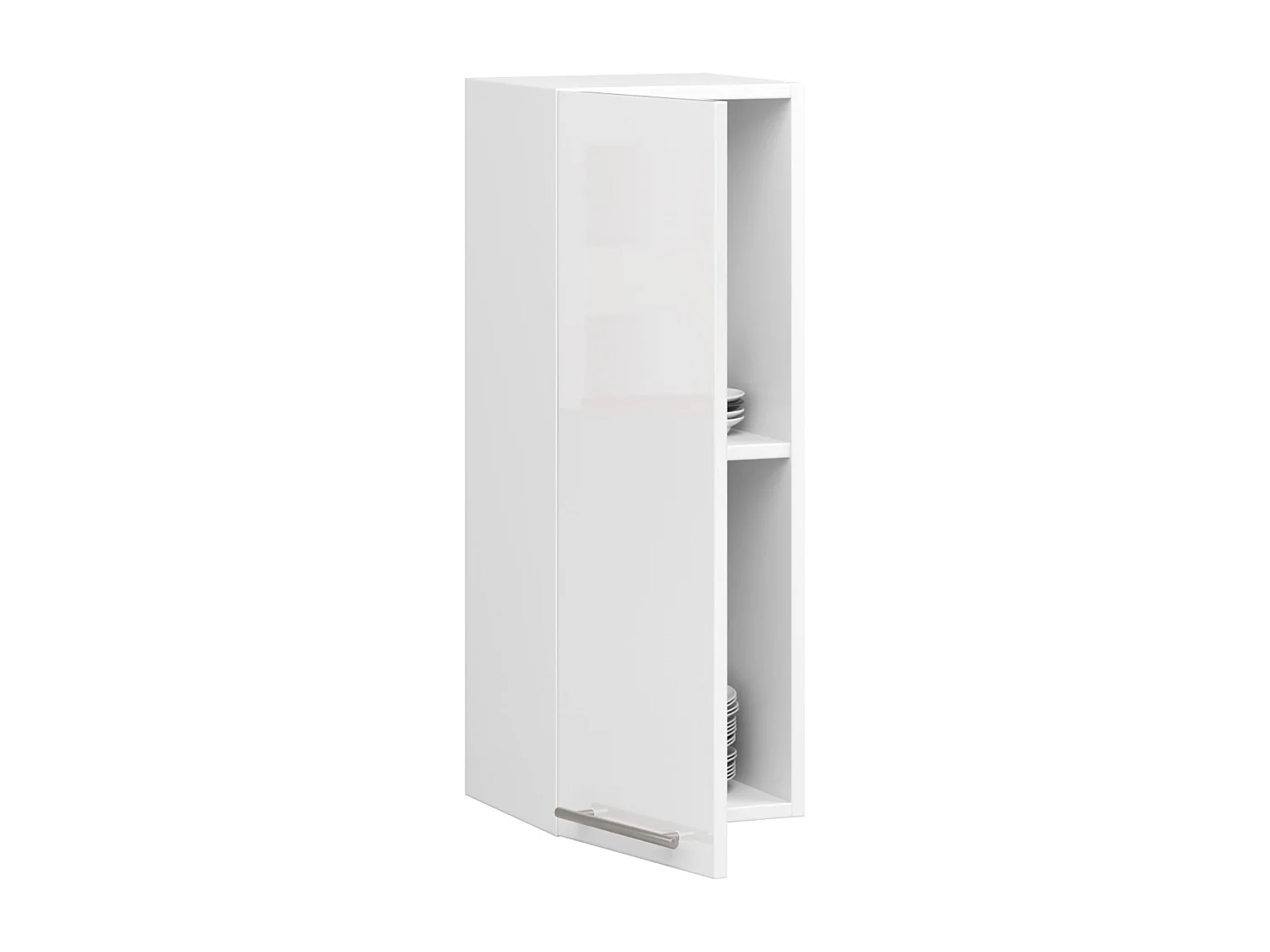 Meuble de cuisine haut AKORD W30 OLIWIA modulable Blanc 30 cm 1 porte façade Blanche Brillante 2 étagères 30x30x72 cm
