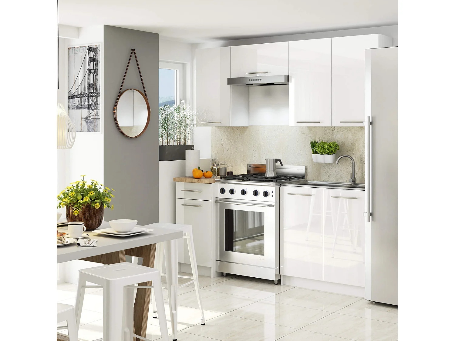 Meuble de cuisine haut AKORD W30 OLIWIA modulable Blanc 30 cm 1 porte façade Blanche Brillante 2 étagères 30x30x72 cm