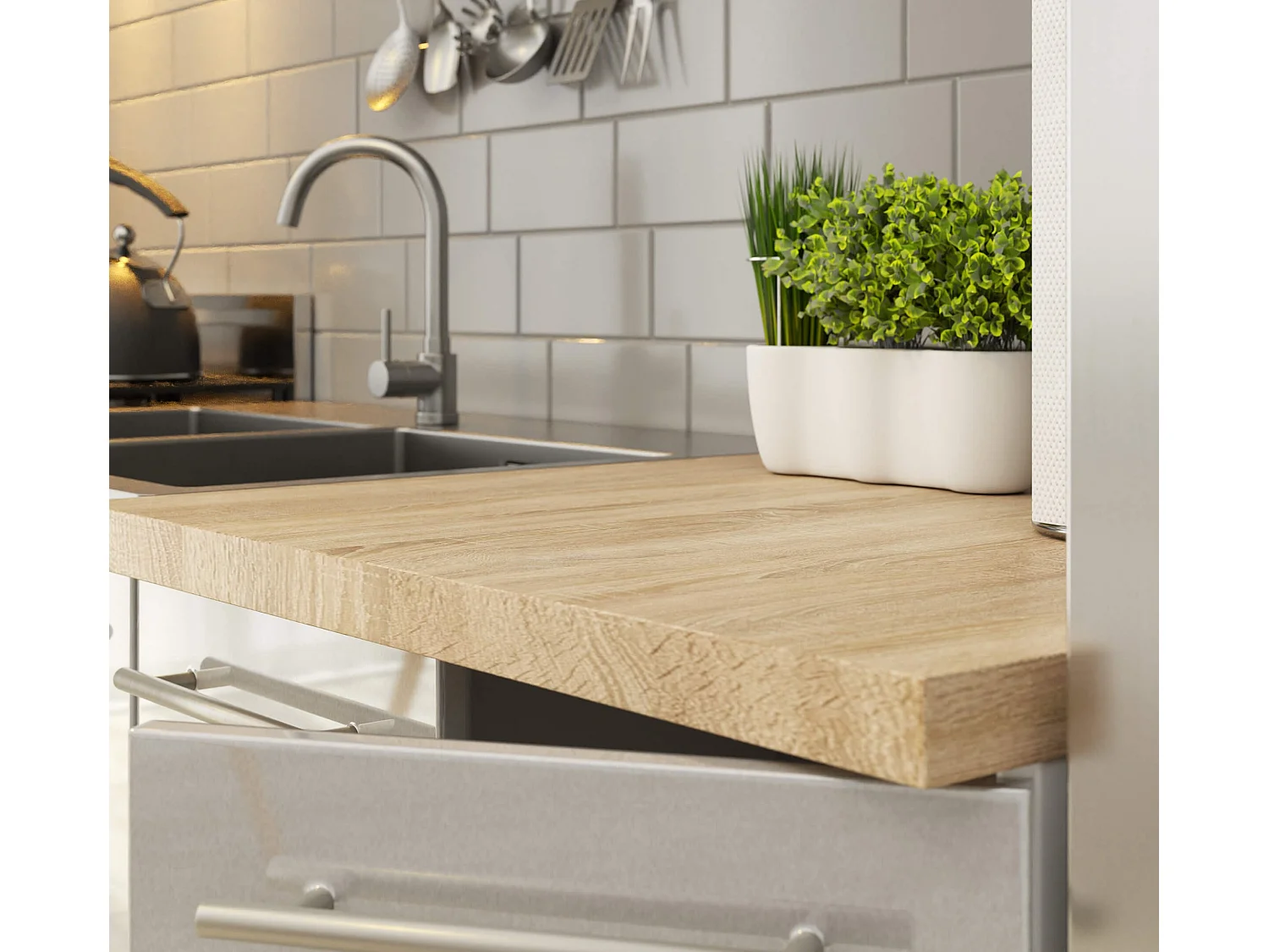 OLIWIA Staan Keukenkast 60cm Breed 3 Lades Hoogglans Wit Metalen Front Zelfmontage