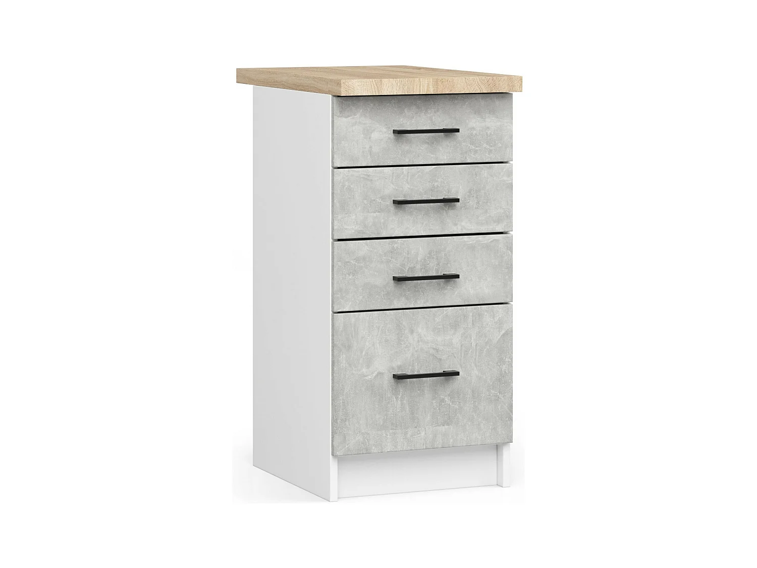 Armoires de cuisine basse AKORD S40 OLIWIA Blanc 40 cm 4 tiroirs façade Béton 40x46x85 cm