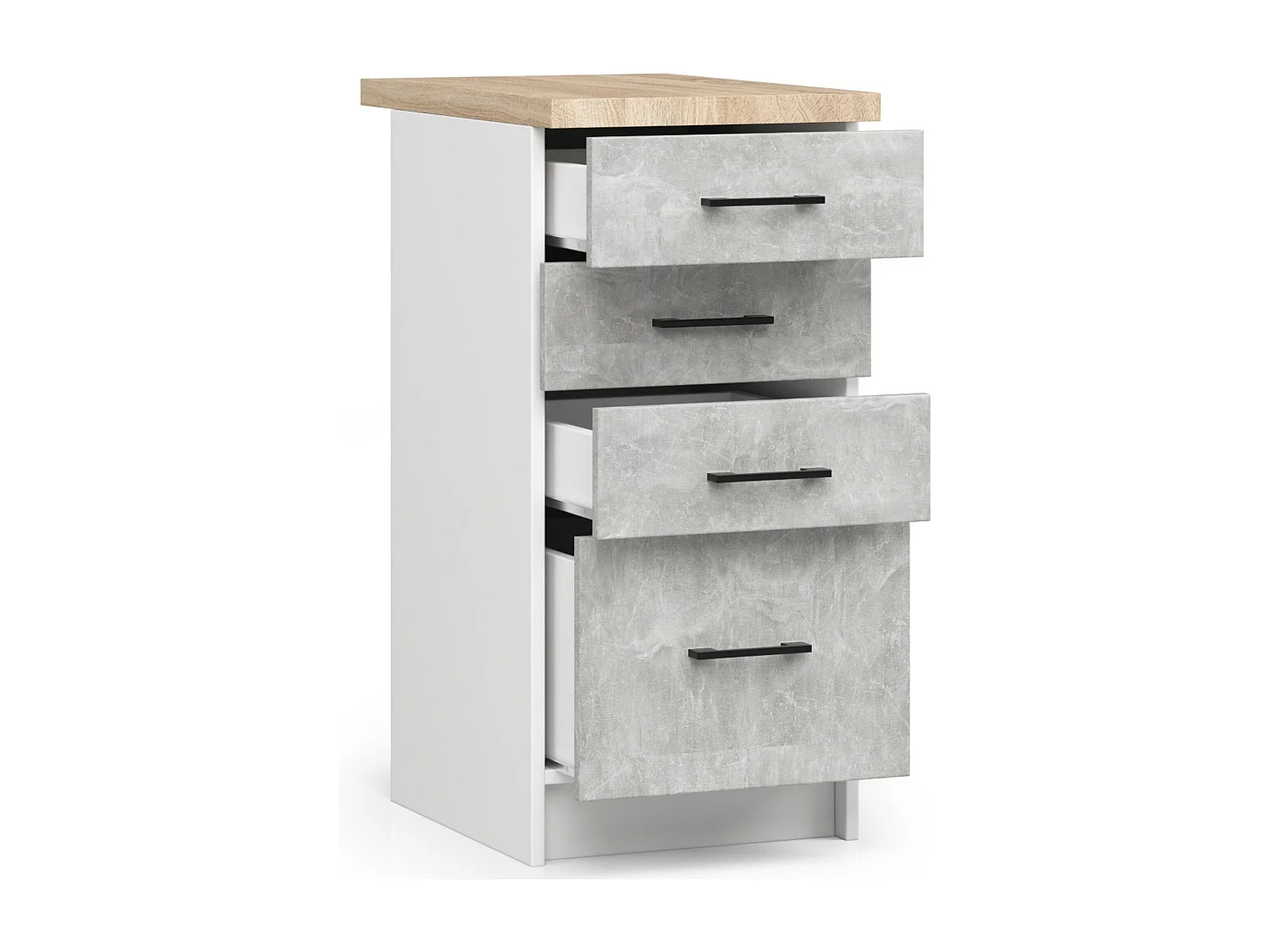 Keukenkast modulaire OLIWIA S40 met Verkblad / Onderkast met 4 Lades / AKORD Furniture Factory / Wit – Beton Grijs / 40 x 85 x 46 cm