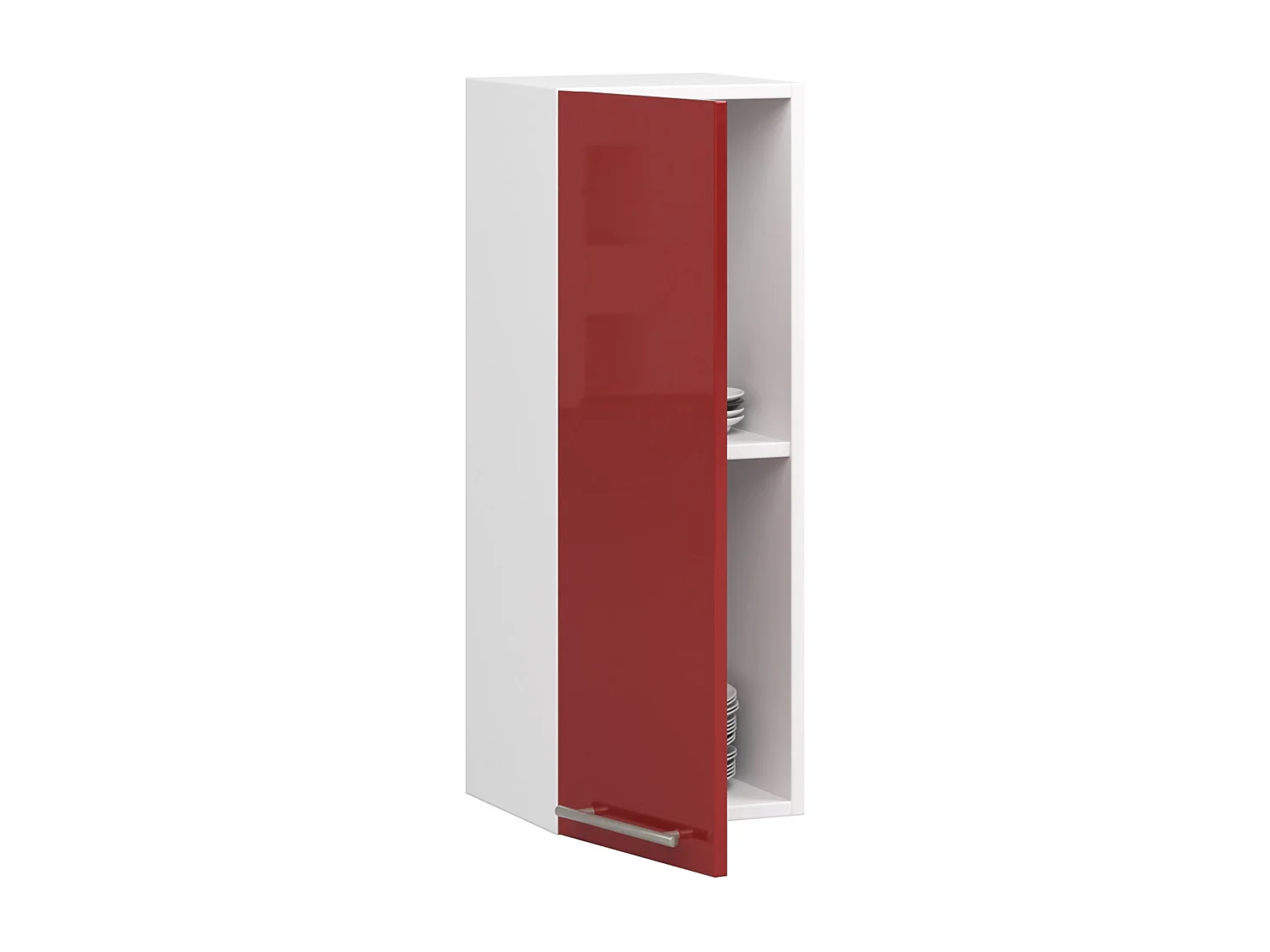 Meuble de cuisine haut AKORD W30 OLIWIA modulable Blanc 30 cm 1 porte façade Rouge Brillante 2 étagères 30x30x72 cm