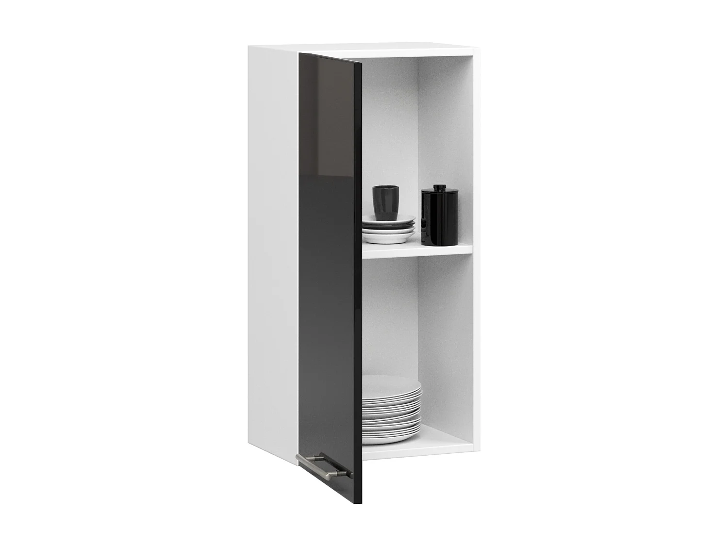 Meuble de cuisine haut AKORD W40 OLIWIA modulable Blanc 40 cm 1 porte façade Noir Brillant 2 étagères 40x30x72 cm