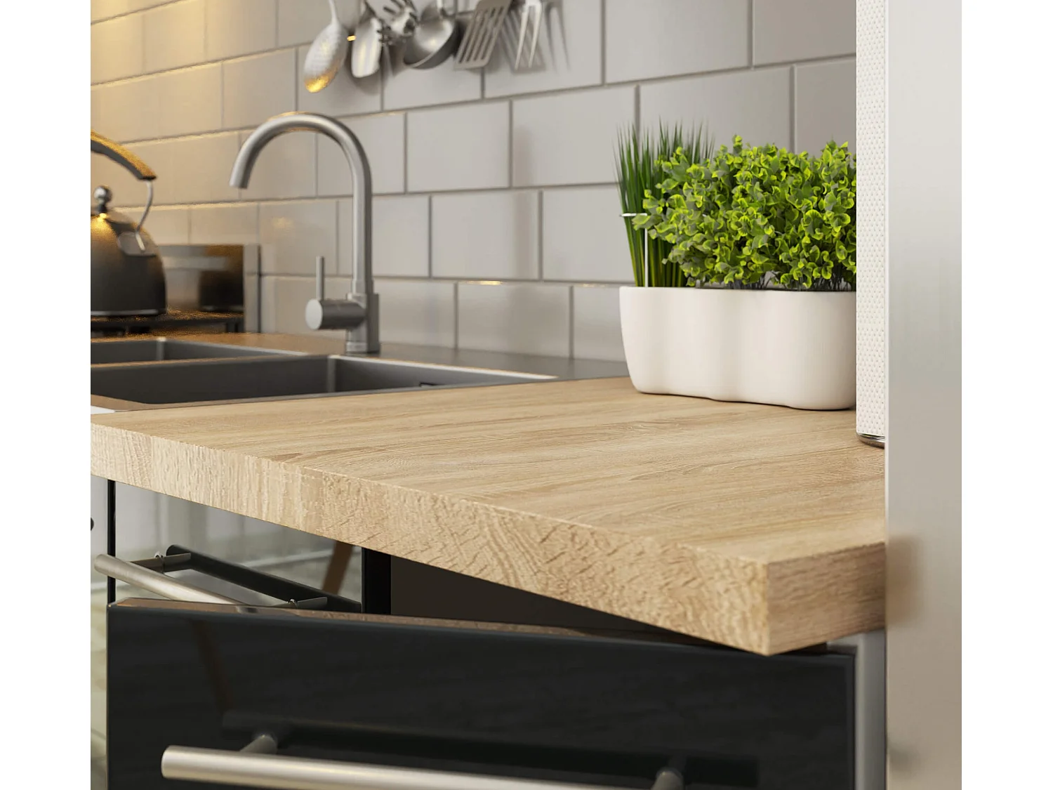 Meuble de cuisine bas AKORD S60 OLIWIA modulable Blanc 60 cm 3 tiroirs façade Graphite Brillant 60x46x85 cm