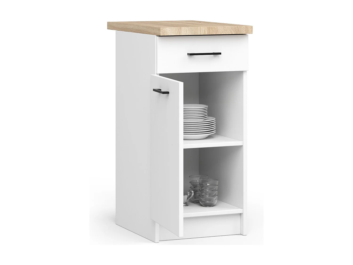 Küchenschrank AKORD OLIWIA modular S50 Unterschrank mit Arbeitsplatte Weiß 50 cm Tür Schublade 2 Ebenen B50 x H85 x T46 cm