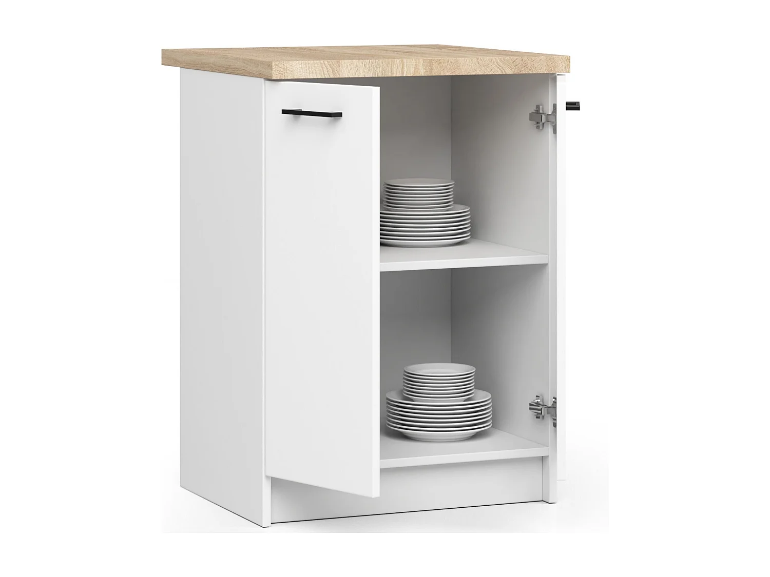 Küchenschrank AKORD OLIWIA modular S60 Unterschrank mit Arbeitsplatte Weiß 60 cm 2 Türen 2 Ebenen B60 x H85 x T46 cm