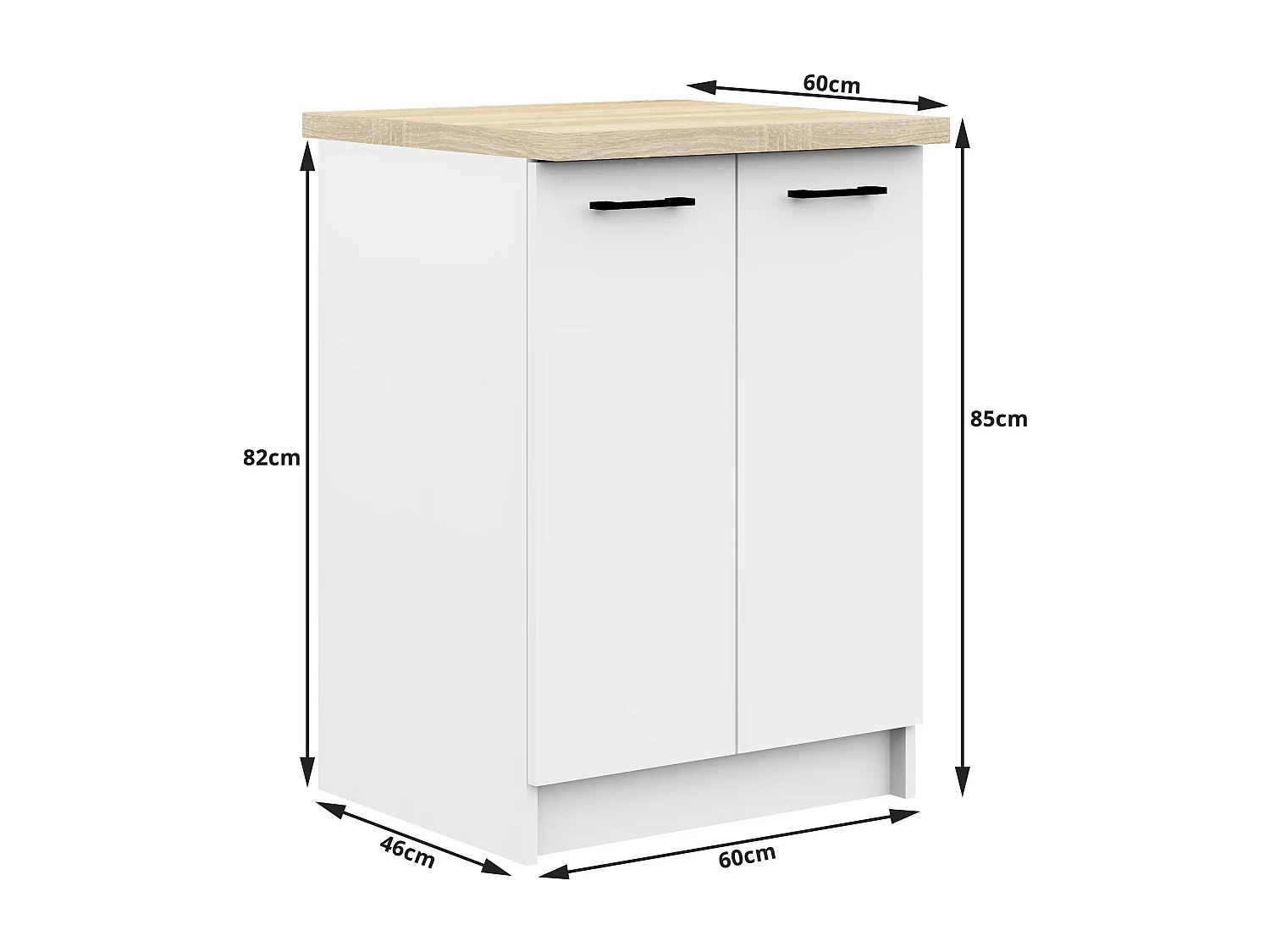 Küchenschrank AKORD OLIWIA modular S60 Unterschrank mit Arbeitsplatte Weiß 60 cm 2 Türen 2 Ebenen B60 x H85 x T46 cm