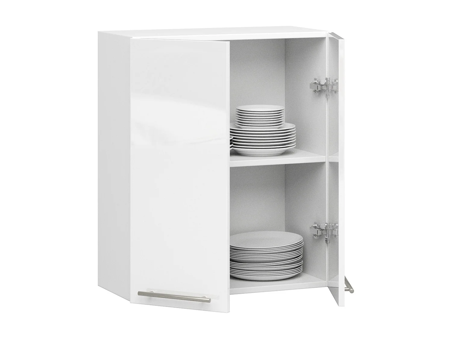 Meuble de cuisine haut AKORD W60 OLIWIA modulable Blanc 60 cm 2 portes façade Blanche Brillante 2 étagères 60x30x72 cm