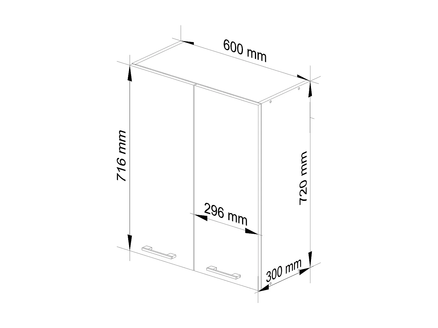 Meuble de cuisine haut AKORD W60 OLIWIA modulable Blanc 60 cm 2 portes façade Blanche Brillante 2 étagères 60x30x72 cm