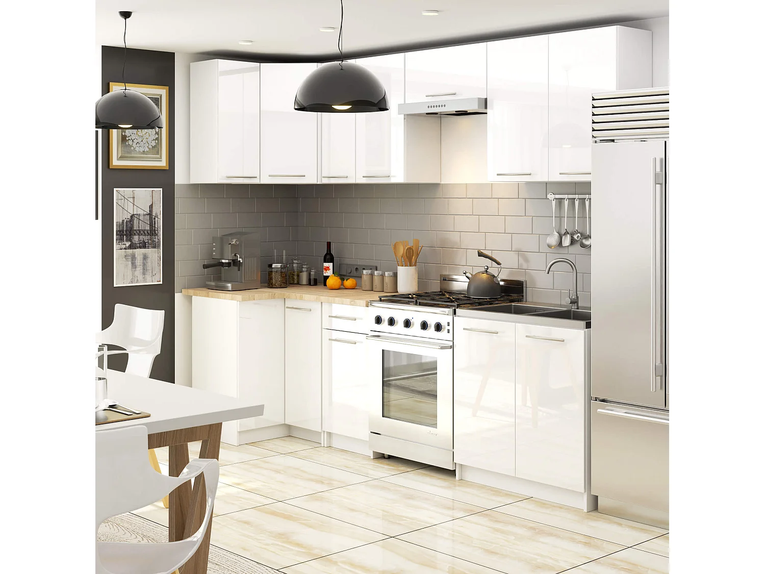 Meuble de cuisine haut AKORD W60 OLIWIA modulable Blanc 60 cm 2 portes façade Blanche Brillante 2 étagères 60x30x72 cm