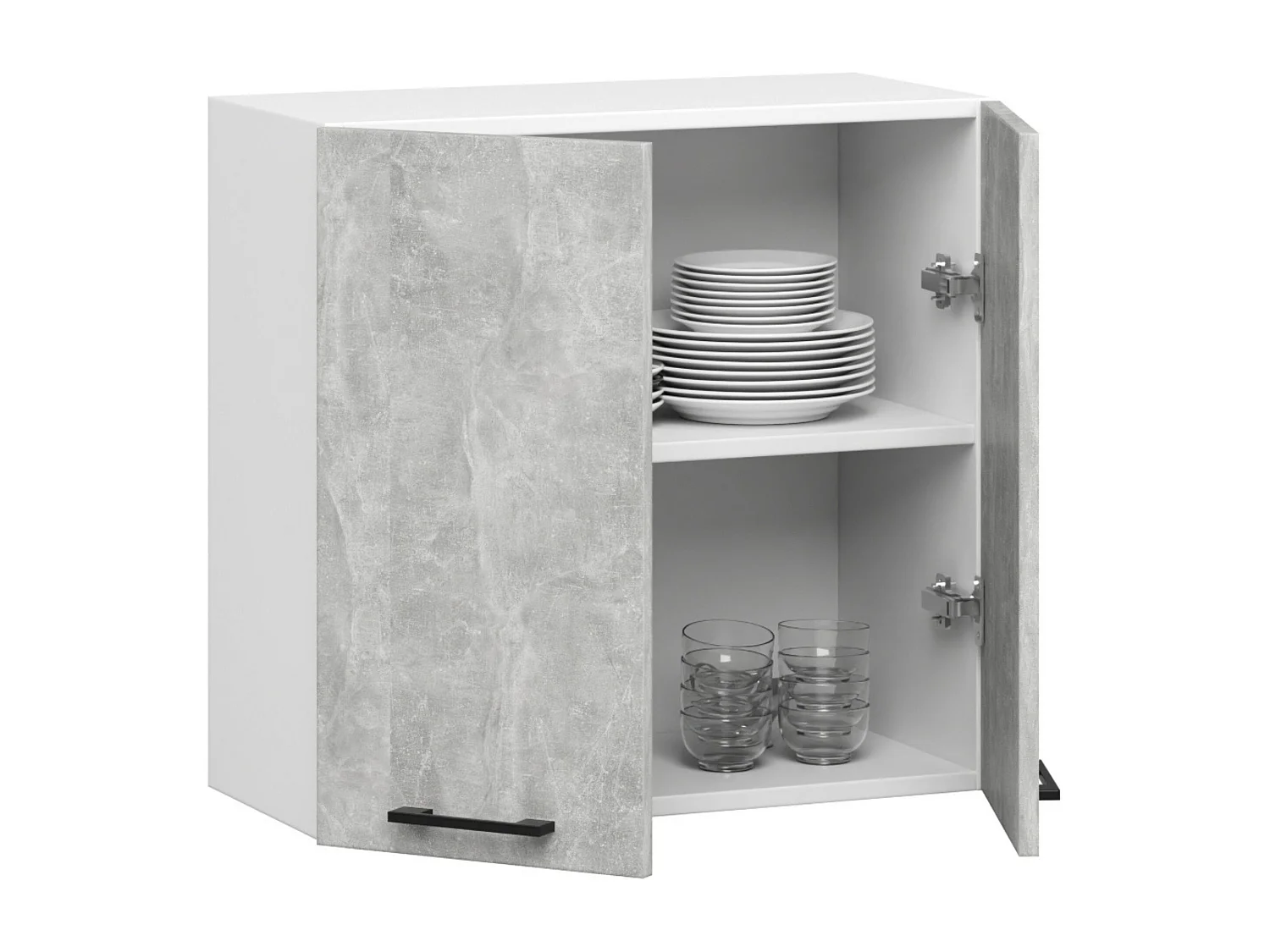 Armoires de cuisine haute AKORD W60 OLIWIA Blanc 60 cm 2 portes façade Béton 2 étagères 60x30x58 cm