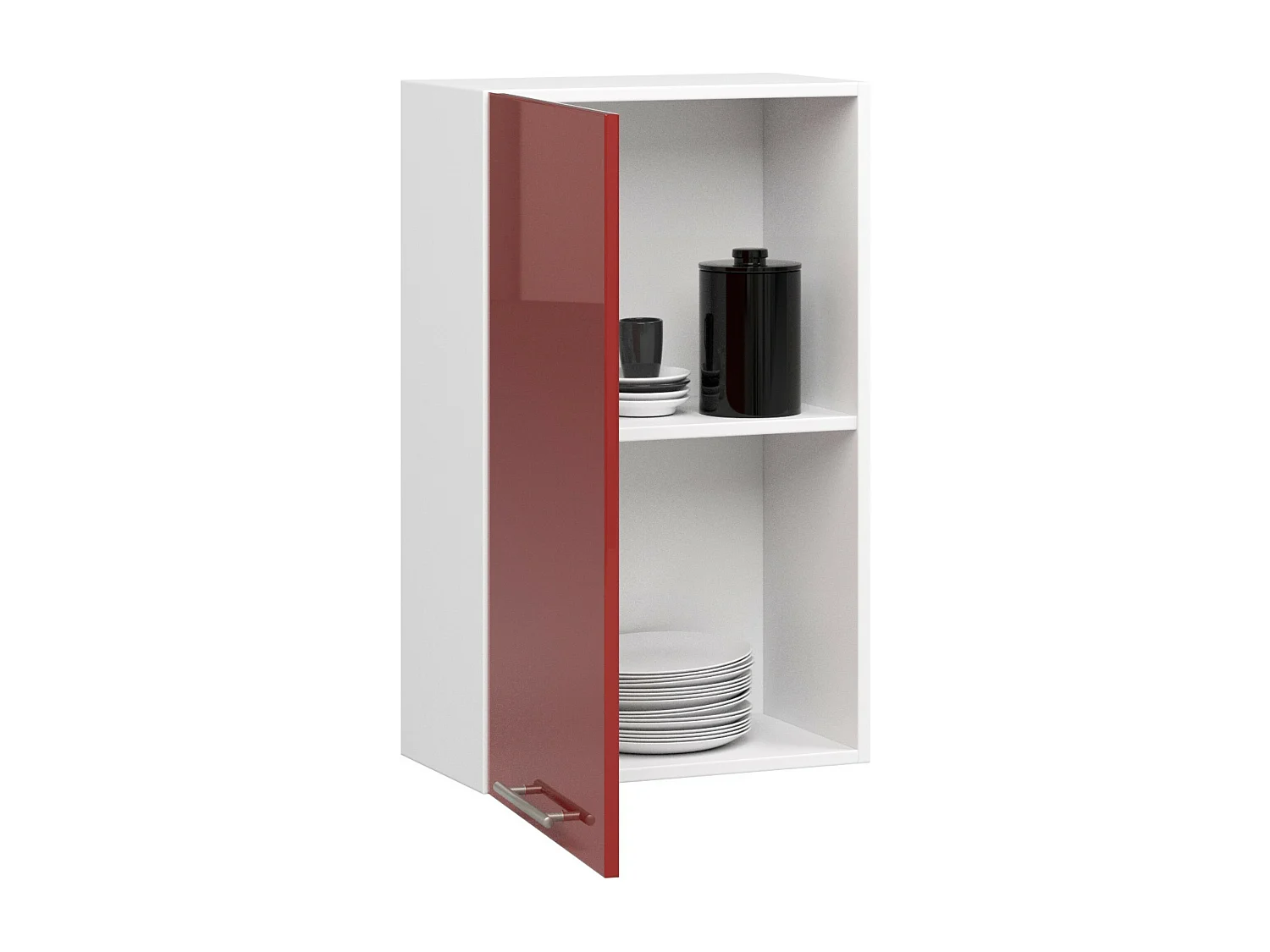 Meuble de cuisine haut AKORD W50 OLIWIA modulable Blanc 50 cm 1 porte façade Rouge Brillante 2 étagères 50x30x72 cm