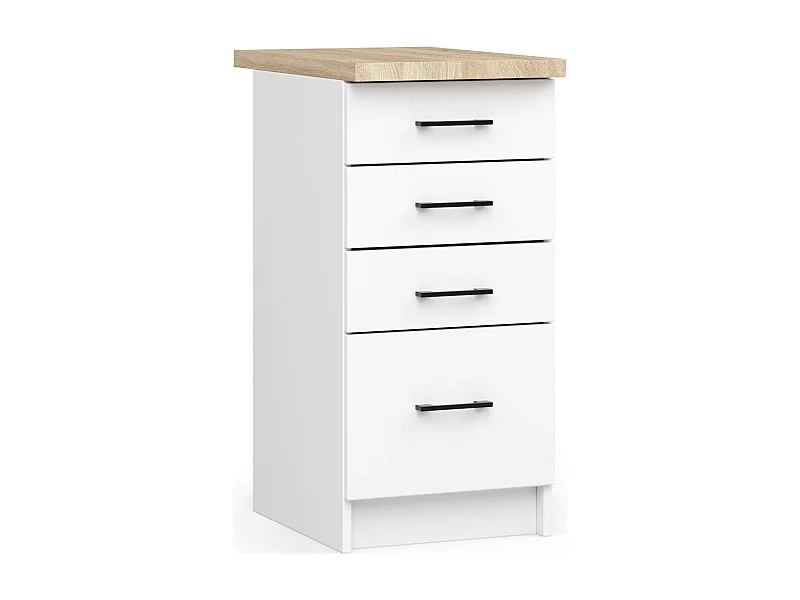 Küchenschrank AKORD OLIWIA modular S40 Unterschrank mit Arbeitsplatte Weiß 40 cm 4 Schubladen B40 x H85 x T46 cm