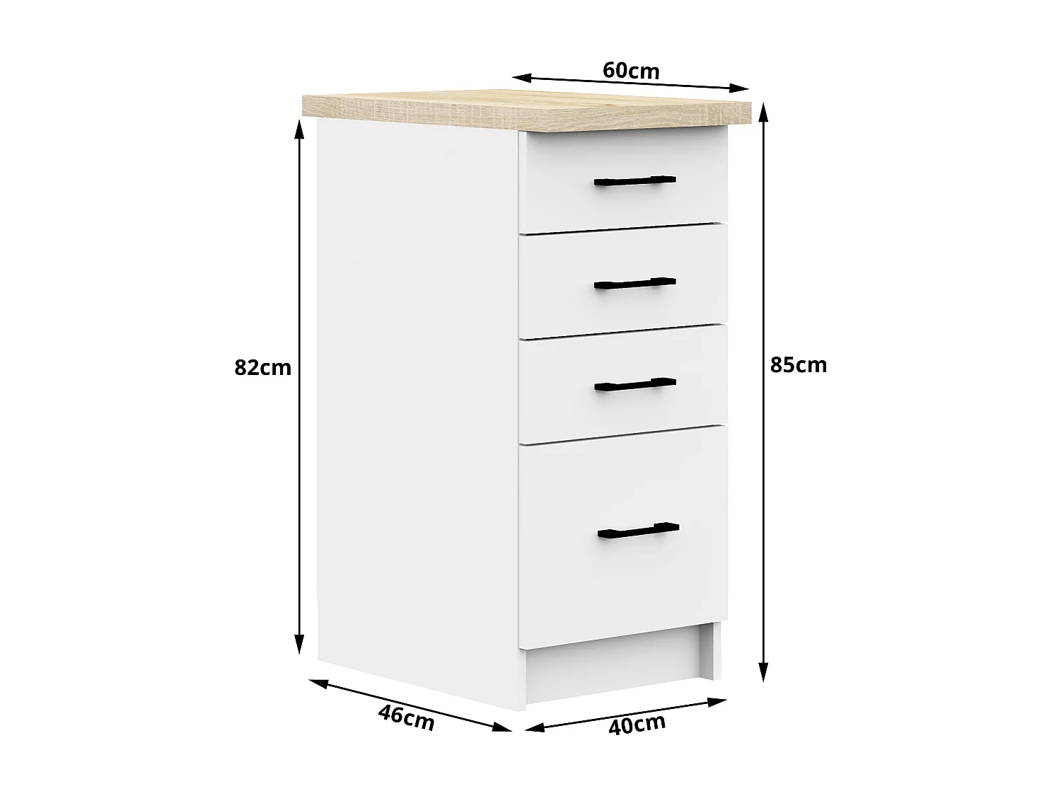 Armoires de cuisine basse AKORD S40 OLIWIA Blanc 40 cm 4 tiroirs façade Blanche 40x46x85 cm