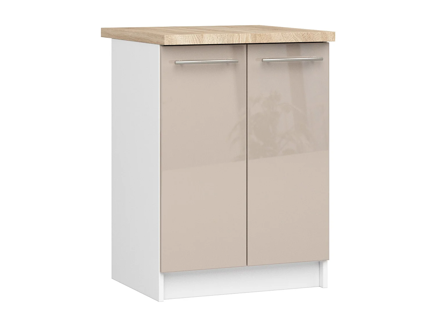 Meuble de cuisine bas AKORD S60 OLIWIA modulable Blanc 60 cm 2 portes façade Cappuccino Brillant 2 étagères 60x46x85 cm