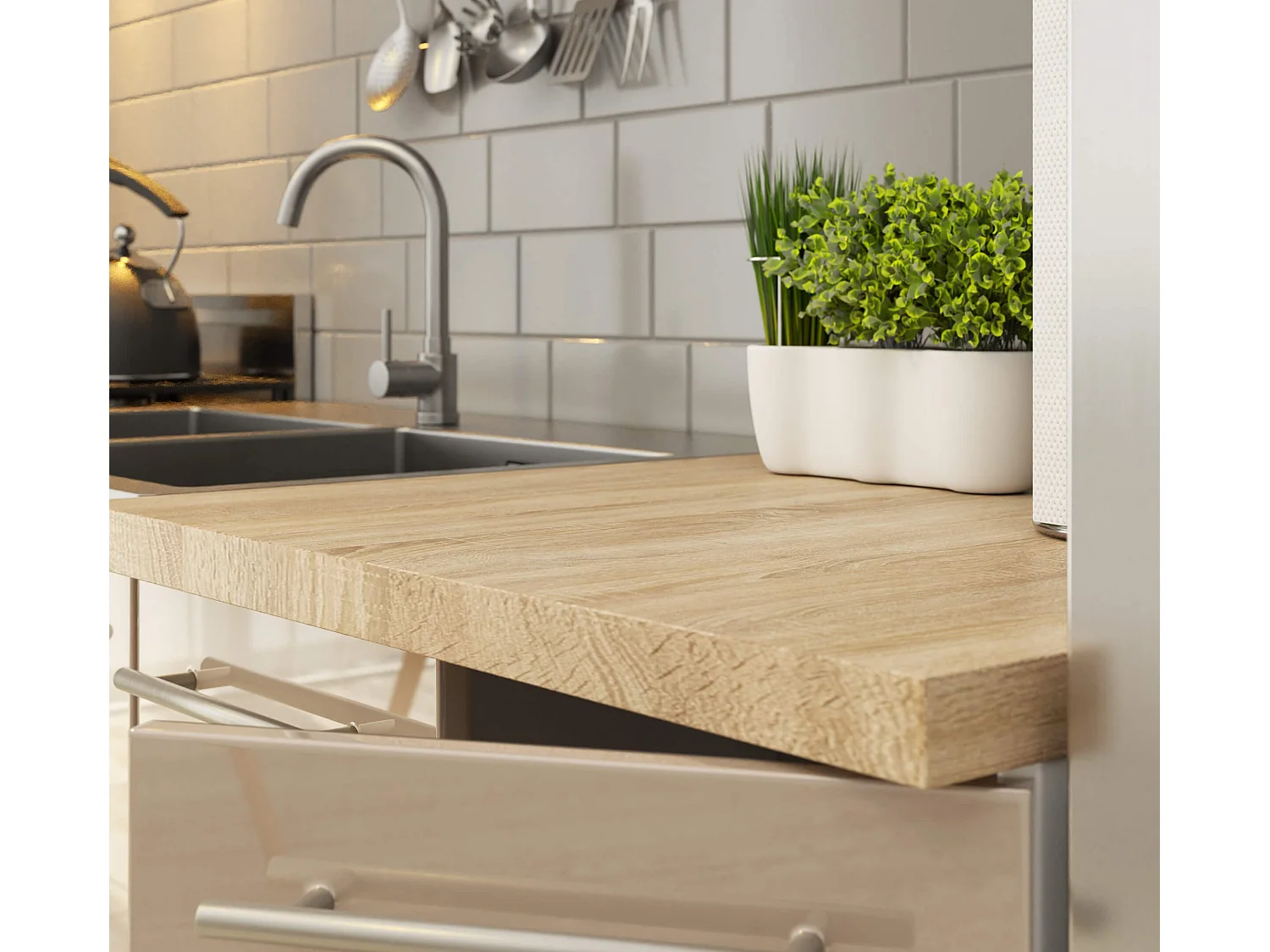 Meuble de cuisine bas AKORD S60 OLIWIA modulable Blanc 60 cm 2 portes façade Cappuccino Brillant 2 étagères 60x46x85 cm