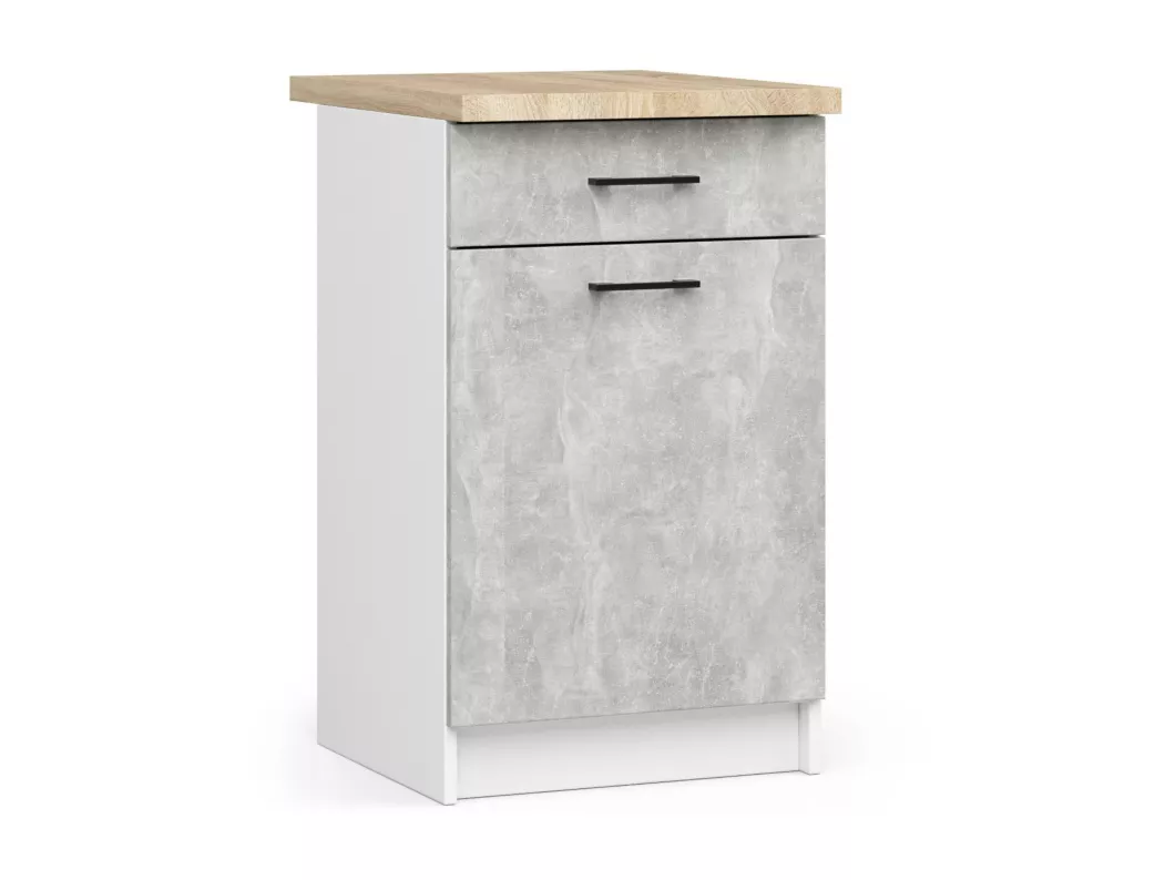 Kauf Unique Küchenschrank AKORD OLIWIA modular S50 Unterschrank mit Arbeitsplatte Weiß 50 cm Tür Schublade 2 Ebenen Front Beton B50 x H85 x T46 cm