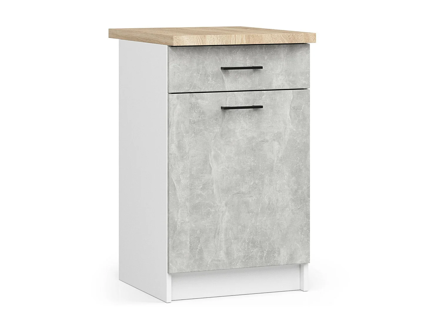 Armoires de cuisine basse AKORD S50 OLIWIA Blanc 50 cm 1 porte 1 tiroir façade Béton 2 étagères 50x46x85 cm