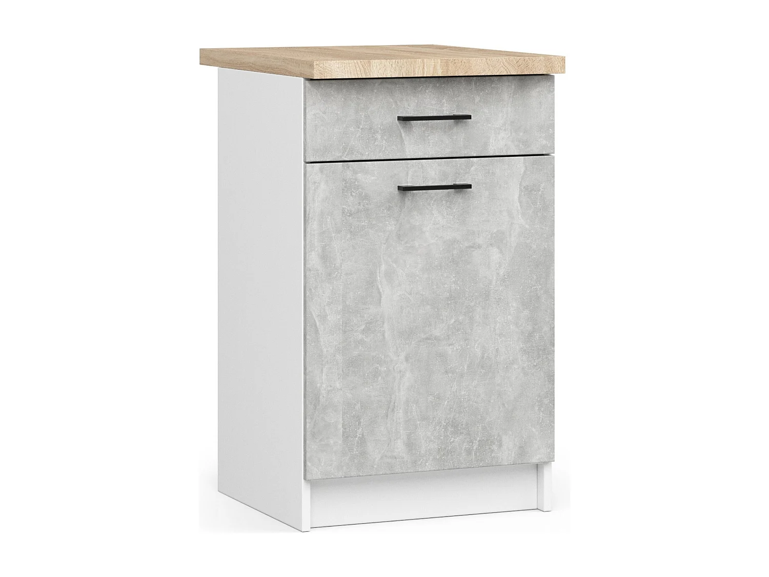Armoires de cuisine basse AKORD S50 OLIWIA Blanc 50 cm 1 porte 1 tiroir façade Béton 2 étagères 50x46x85 cm