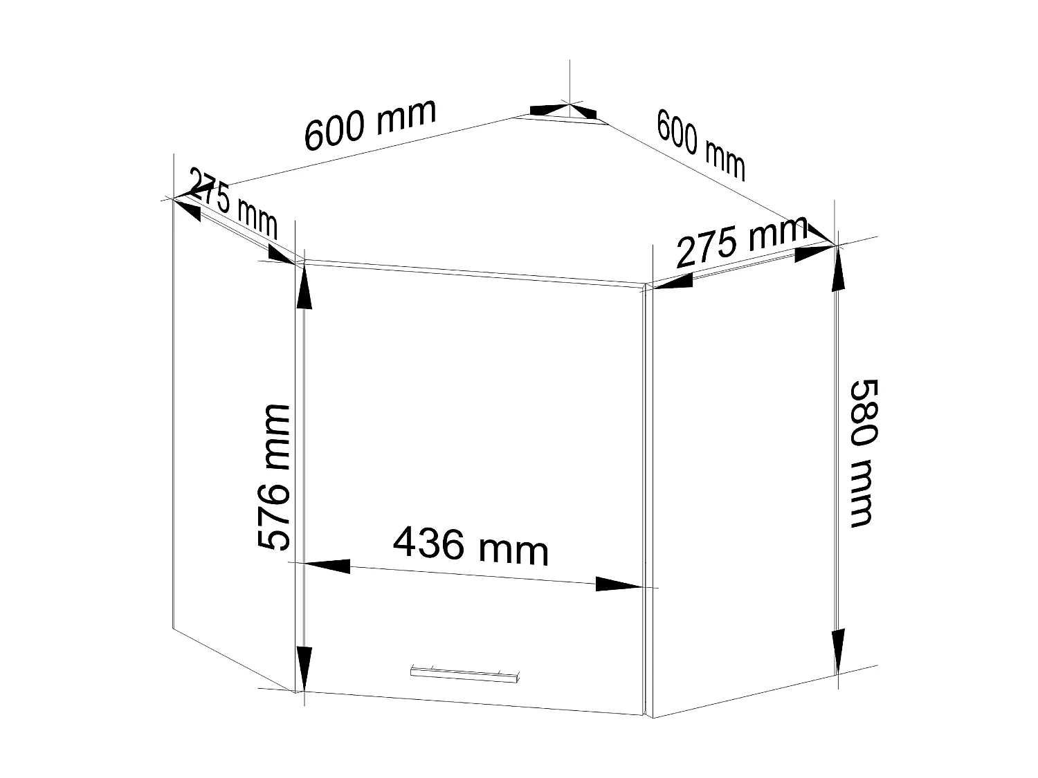 Hängeschrank für die Ecke Küche AKORD OLIWIA modular W60 Weiß 60 cm Tür 2 Ebenen B60 x H58 x T30 cm