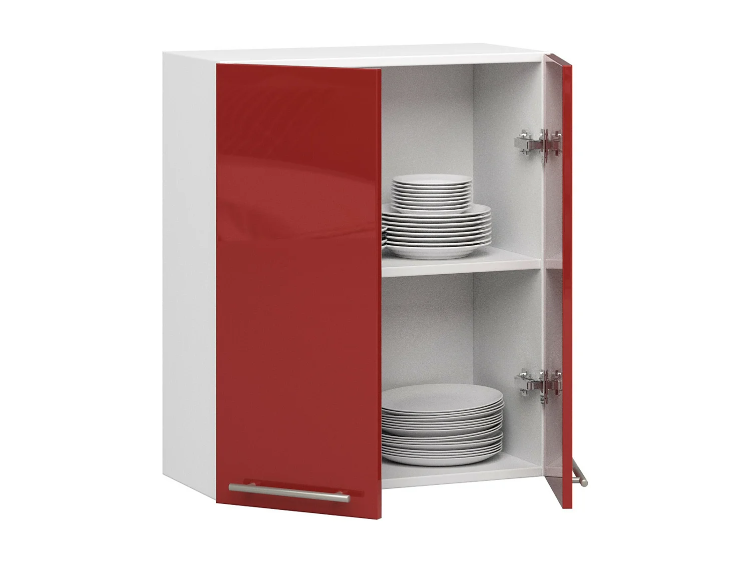 Meuble de cuisine haut AKORD W60 OLIWIA modulable Blanc 60 cm 2 portes façade Rouge Brillante 2 étagères 60x30x72 cm