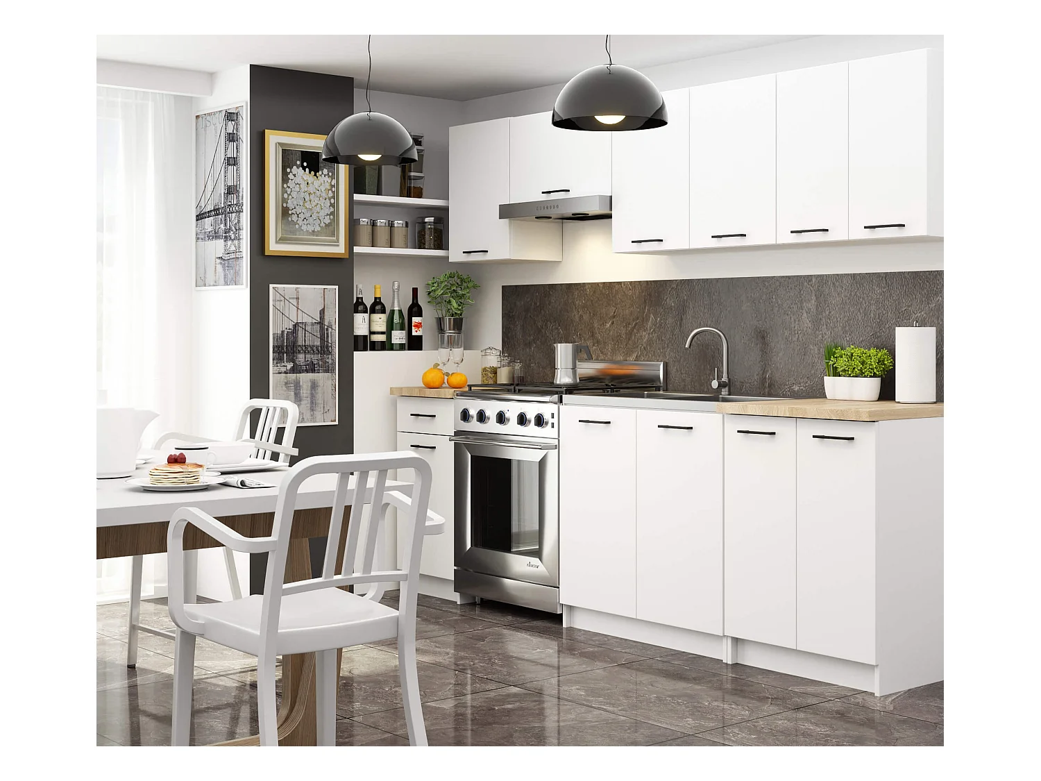 Armario colgante de cocina AKORD W60 OLIWIA Blanco 60 cm 2 puertas frente en color Blanco 2 estantes 60x30x58 cm