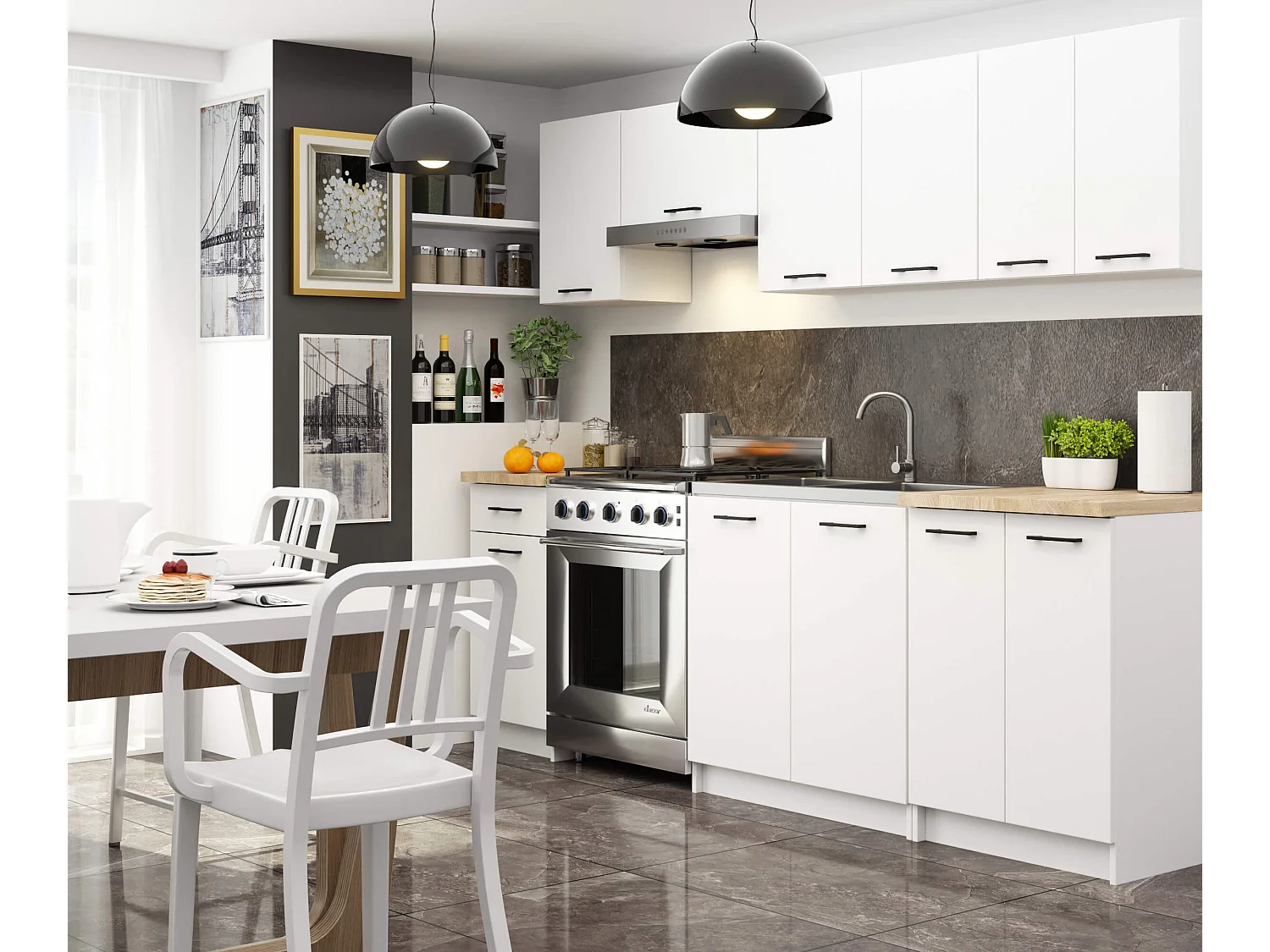 Armoires de cuisine haute AKORD W60 OLIWIA Blanc 60 cm 2 portes façade Blanche 2 étagères 60x30x58 cm