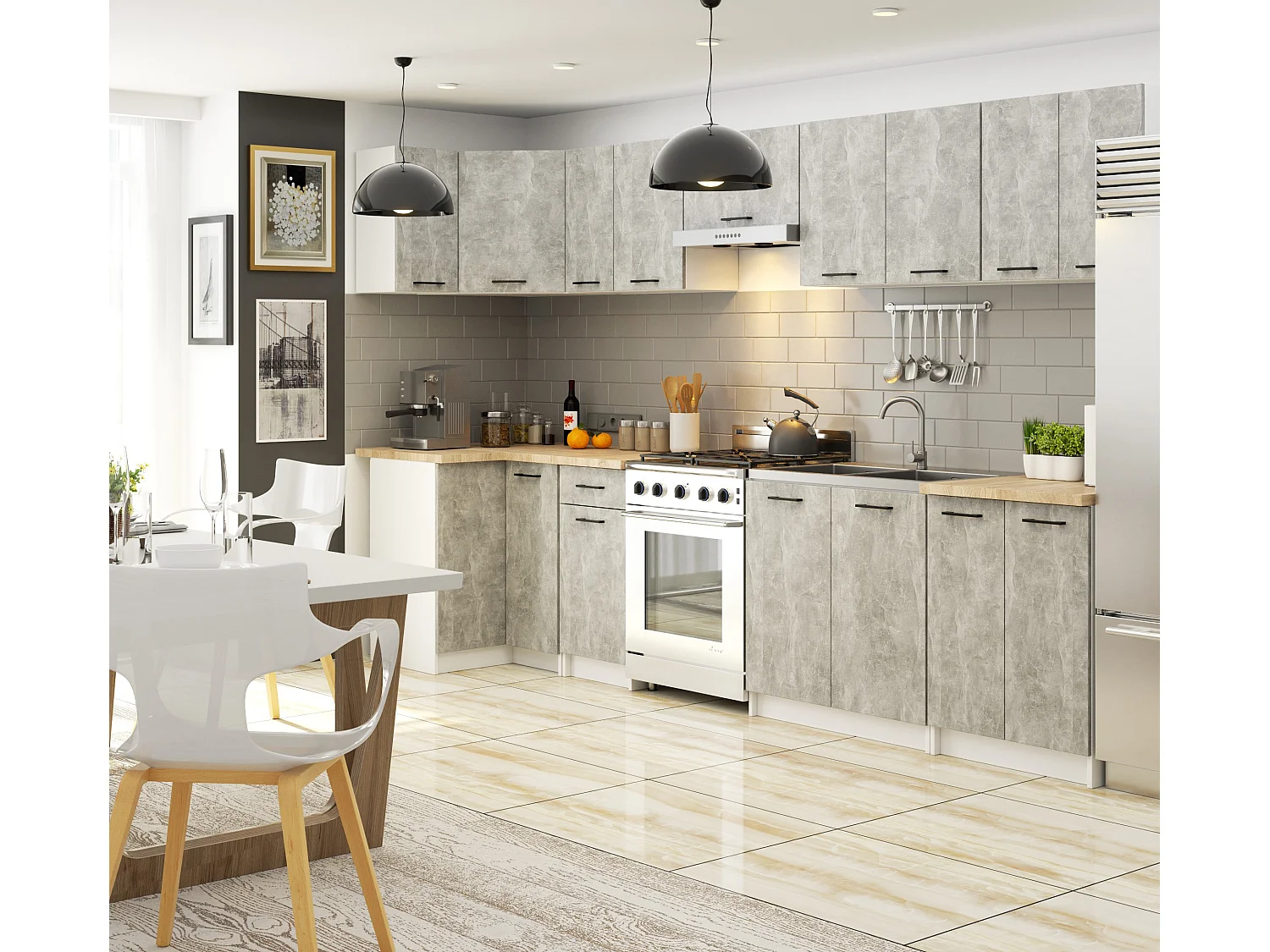 Keukenkast modulaire OLIWIA W50 H580 met 1 Deur / Hangkast / Bovenkast / AKORD Furniture Factory / Wit – Beton Grijs / 50 x 58 x 30 cm