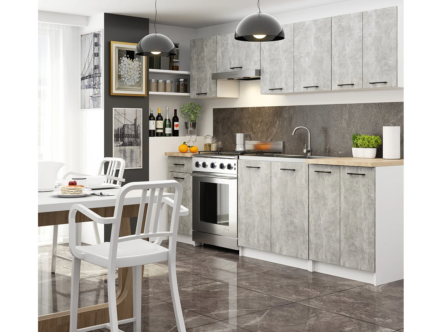 Armoires de cuisine haute AKORD W50 OLIWIA Blanc 50 cm 1 porte façade Béton 2 étagères 50x30x58 cm