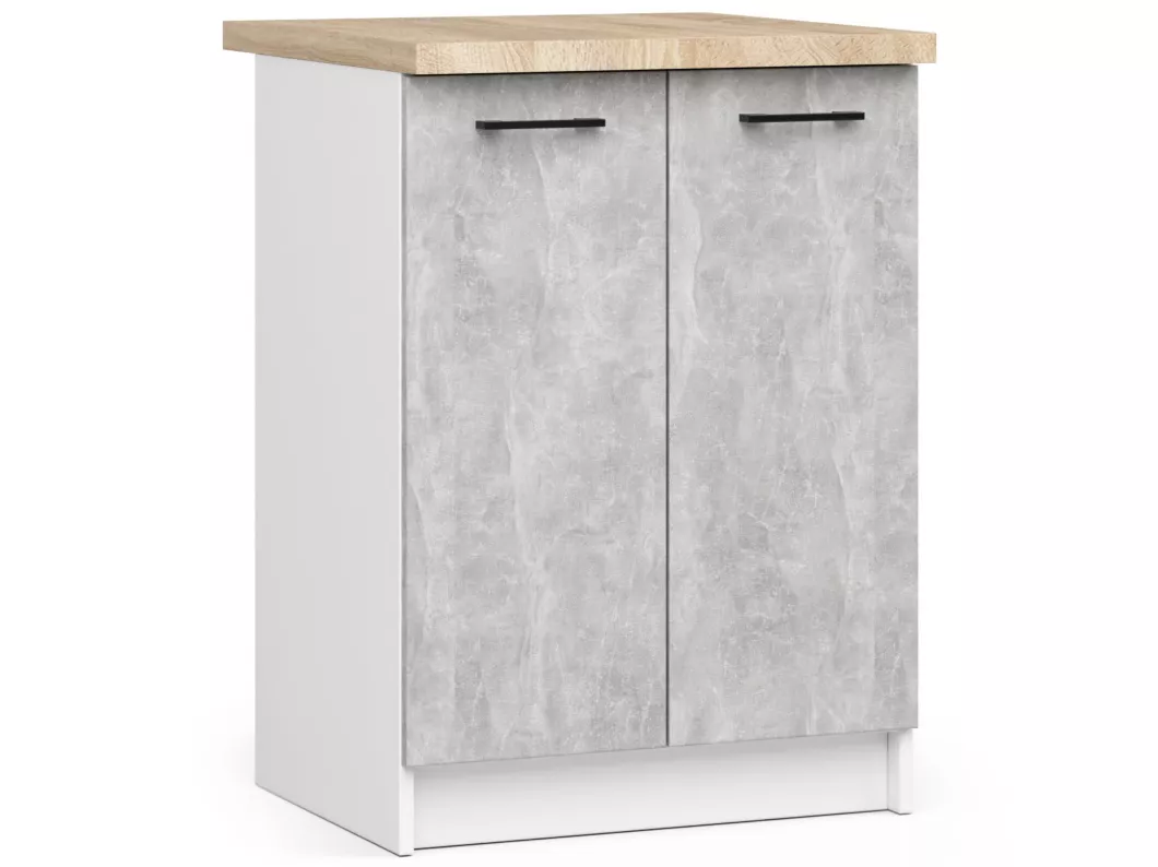 Kauf Unique Küchenschrank AKORD OLIWIA modular S60 Unterschrank mit Arbeitsplatte Weiß 60 cm 2 Türen 2 Ebenen Front Beton B60 x H85 x T46 cm