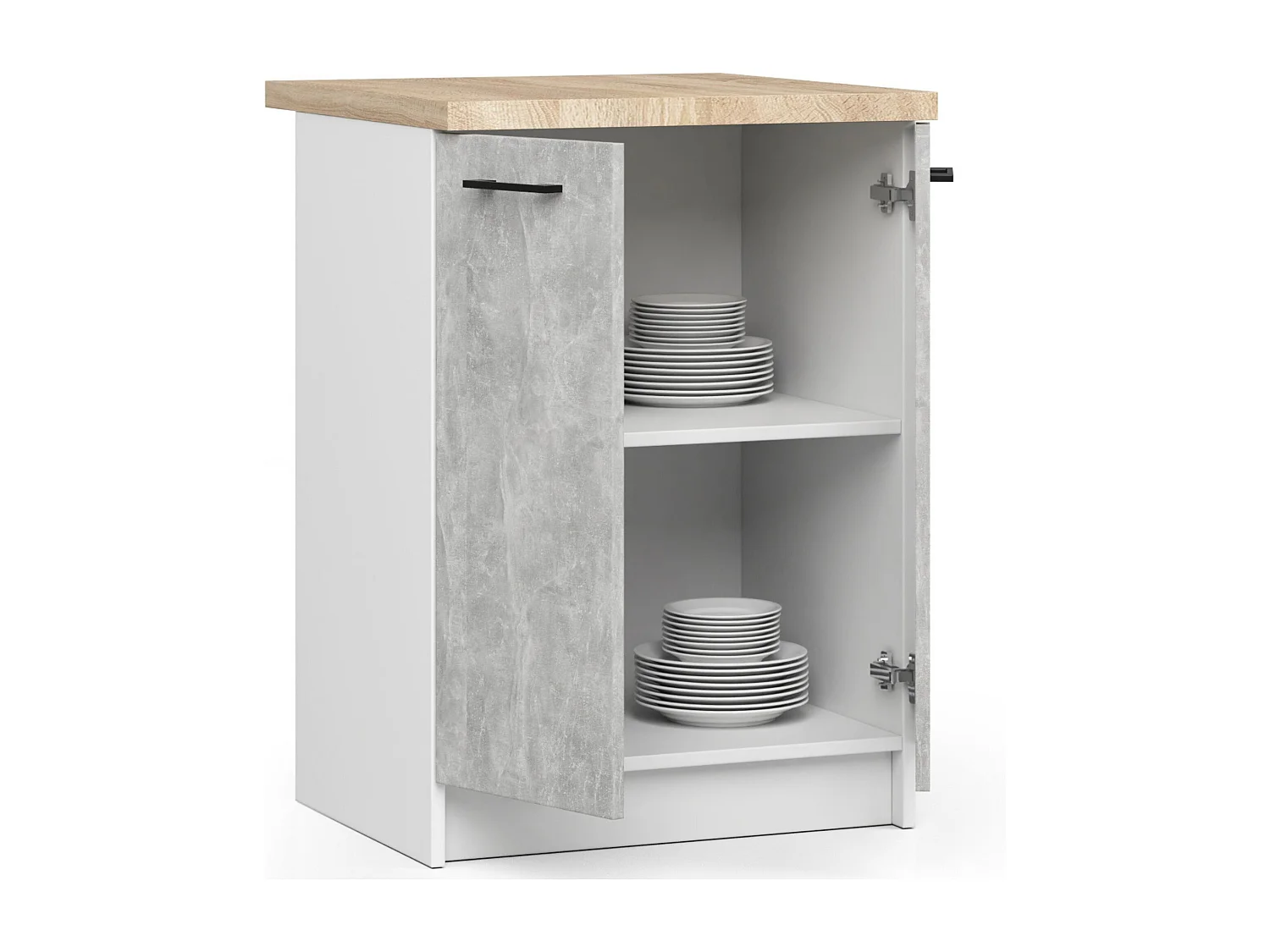 Armoires de cuisine basse AKORD S60 OLIWIA Blanc 60 cm 2 portes façade Béton 2 étagères 60x46x85 cm