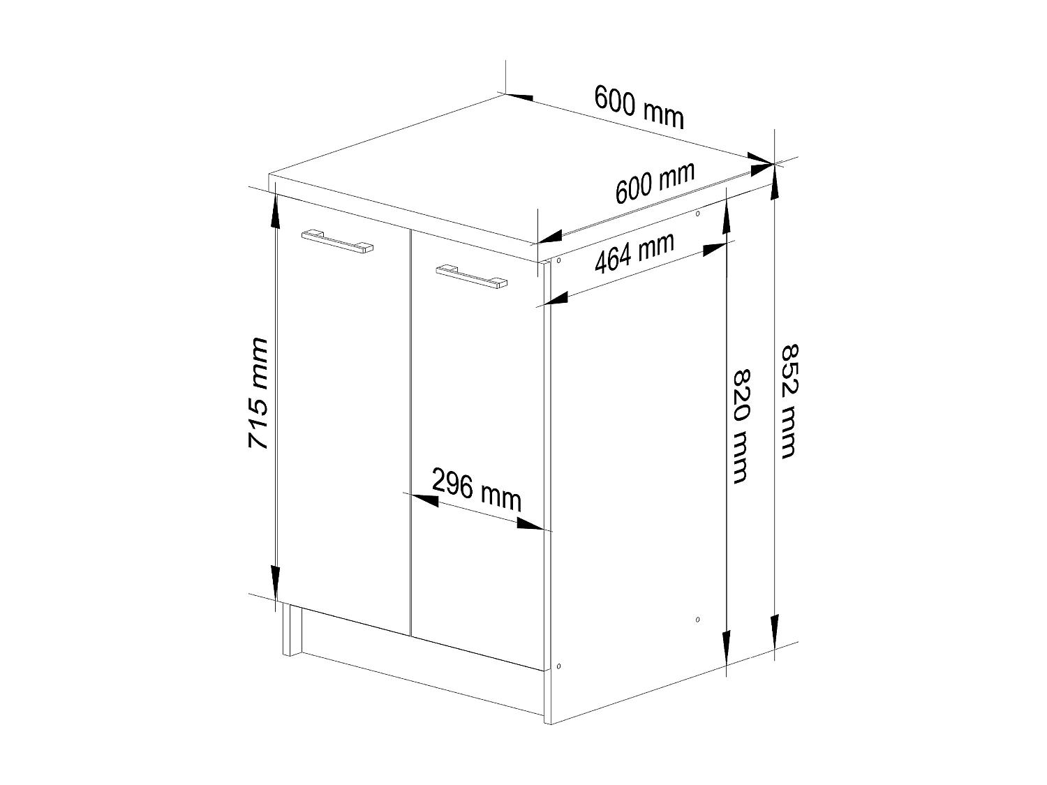 Armoires de cuisine basse AKORD S60 OLIWIA Blanc 60 cm 2 portes façade Béton 2 étagères 60x46x85 cm