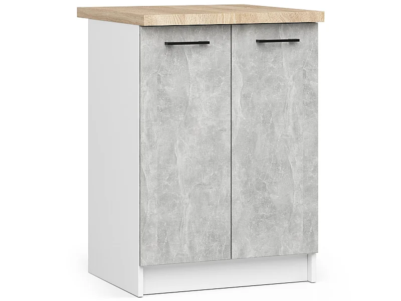 Armoires de cuisine basse AKORD S60 OLIWIA Blanc 60 cm 2 portes façade Béton 2 étagères 60x46x85 cm