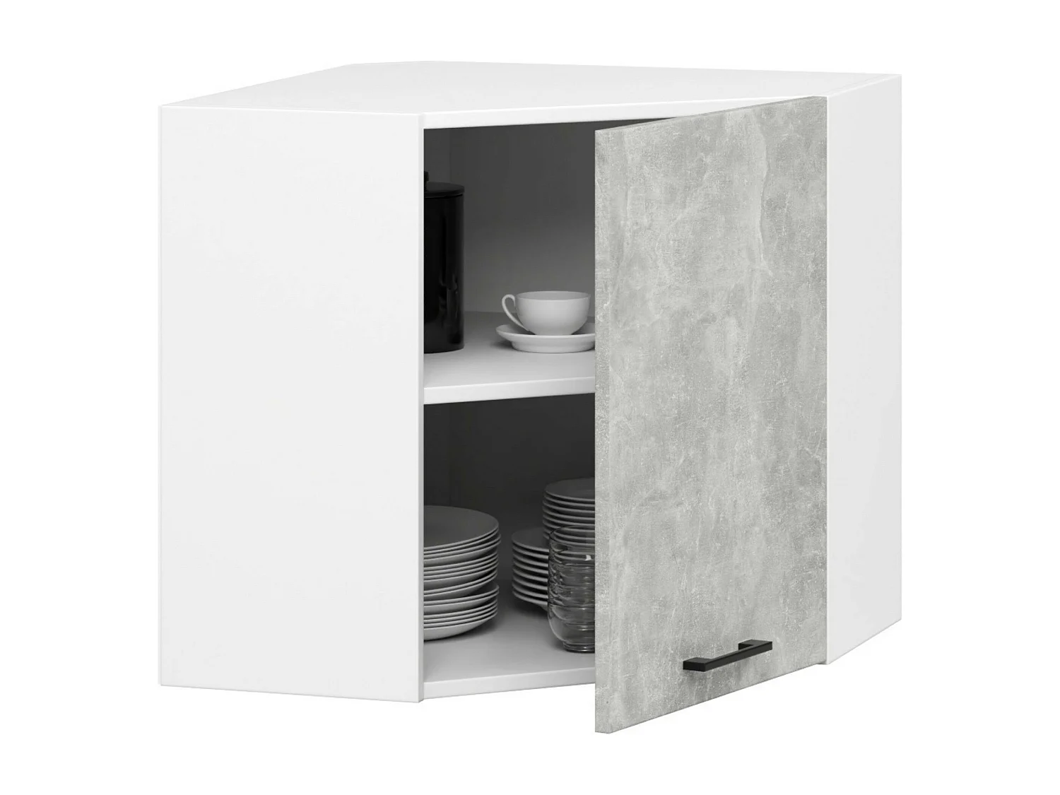 Armoires de cuisine AKORD d'angle haute W60 OLIWIA Blanc 60 cm 1 porte façade Béton 2 étagères 60x30x58 cm