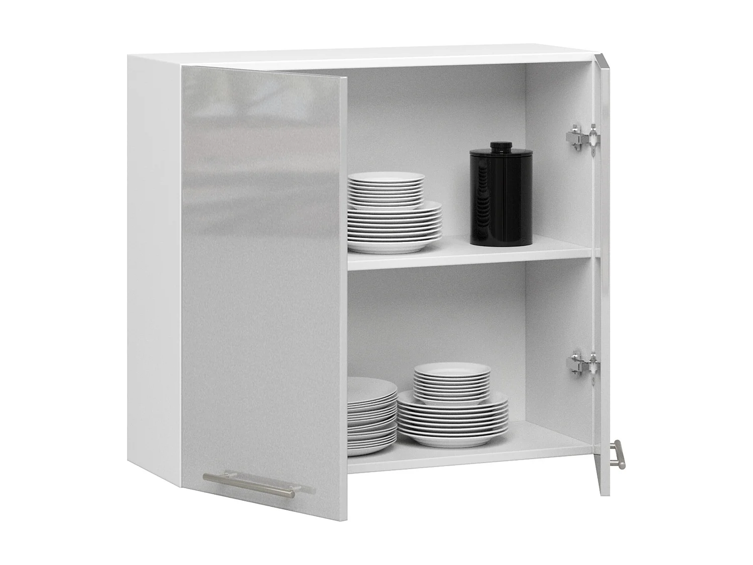 Meuble de cuisine haut AKORD W80 OLIWIA modulable Blanc 80 cm 2 portes façade Métallique Brillant 2 étagères 80x30x72 cm