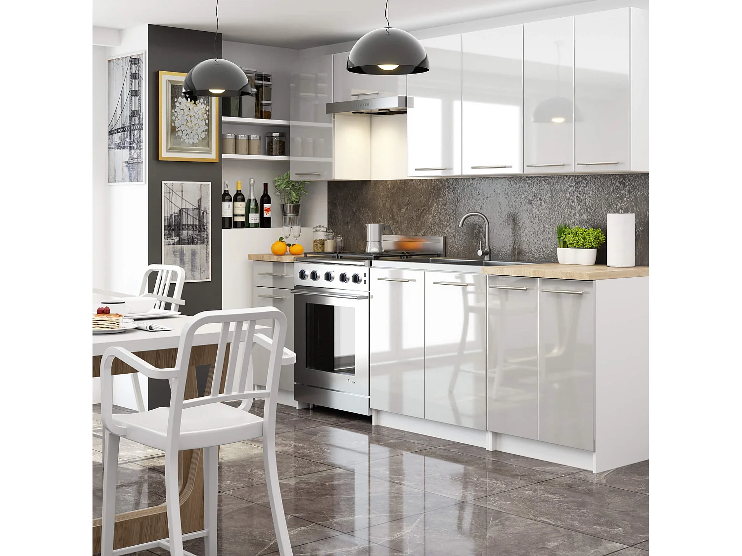 Meuble de cuisine haut AKORD W80 OLIWIA modulable Blanc 80 cm 2 portes façade Métallique Brillant 2 étagères 80x30x72 cm
