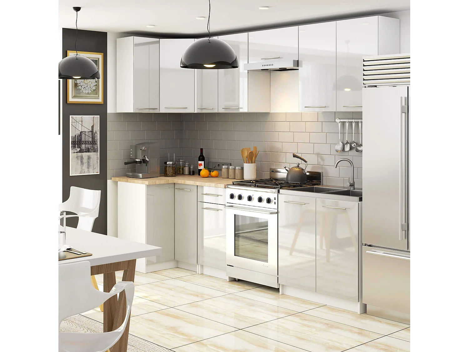 Meuble de cuisine haut AKORD W80 OLIWIA modulable Blanc 80 cm 2 portes façade Métallique Brillant 2 étagères 80x30x72 cm