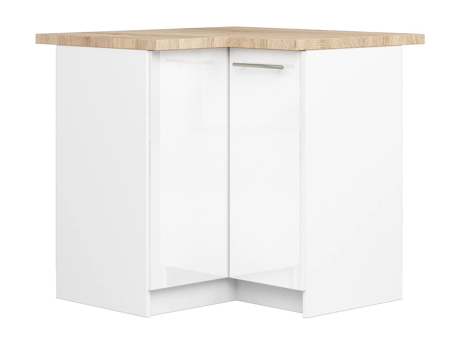Meuble de cuisine bas AKORD S90 d'angle OLIWIA Blanc 90 cm 2 portes façade Blanche Brillante 2 étagères 90x46x85 cm