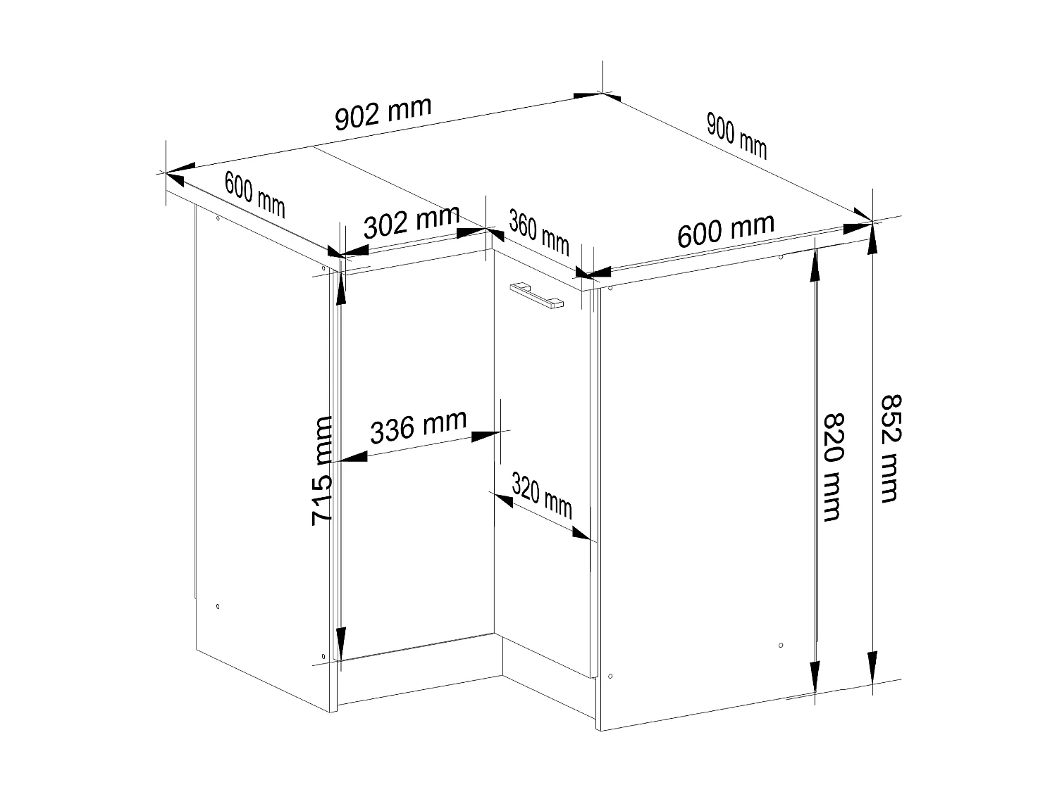 Meuble de cuisine bas AKORD S90 d'angle OLIWIA Blanc 90 cm 2 portes façade Blanche Brillante 2 étagères 90x46x85 cm