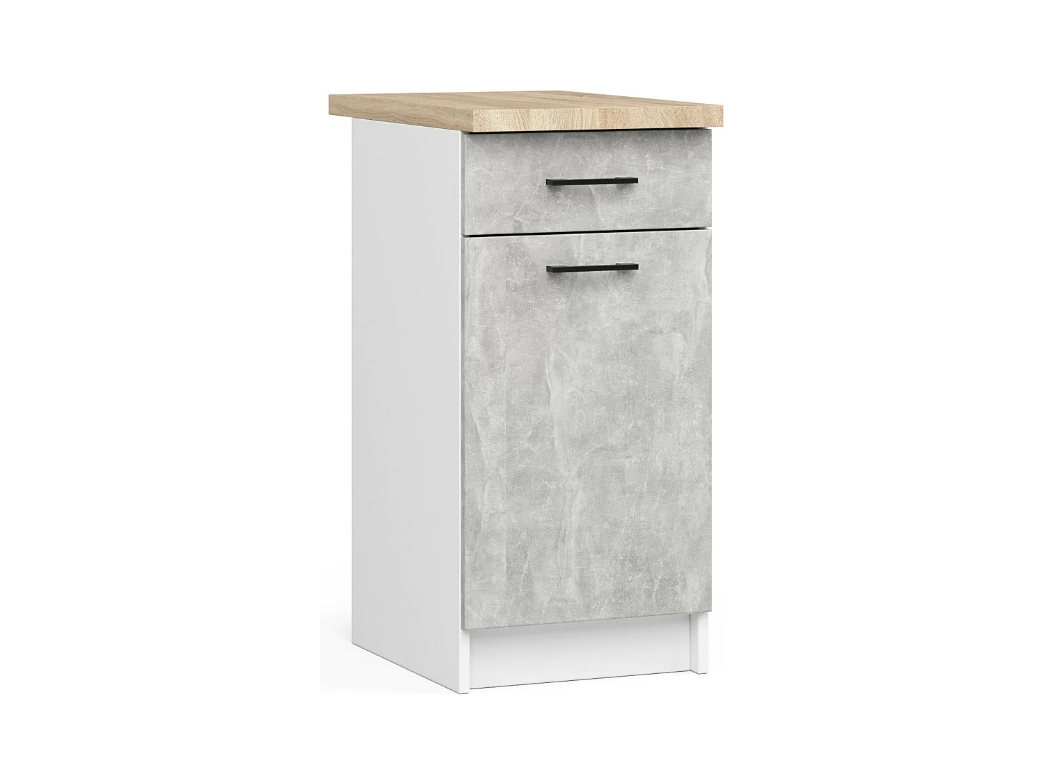 Armoires de cuisine basse AKORD S40 OLIWIA Blanc 40 cm 1 porte 1 tiroir façade Béton 2 étagères 40x46x85 cm