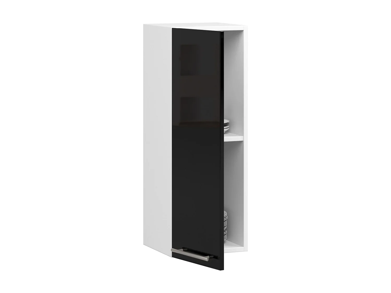 Meuble de cuisine haut AKORD W30 OLIWIA modulable Blanc 30 cm 1 porte façade Noir Brillant 2 étagères 30x30x72 cm