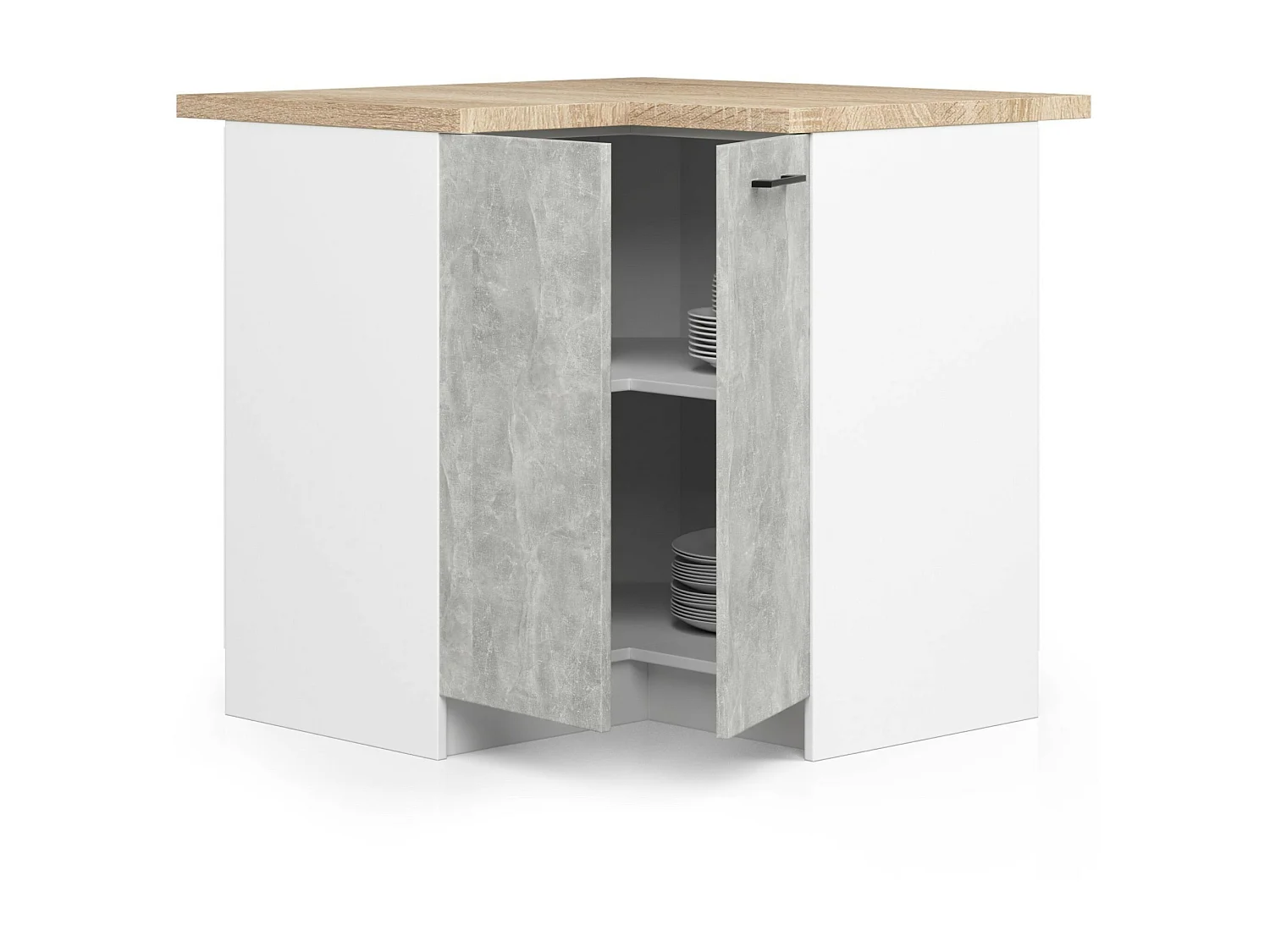Hoek Keukenkast modulaire OLIWIA S90/90 / Onderkast / AKORD Furniture Factory / Wit – Beton Grijs / 90 x 85 x 46 cm