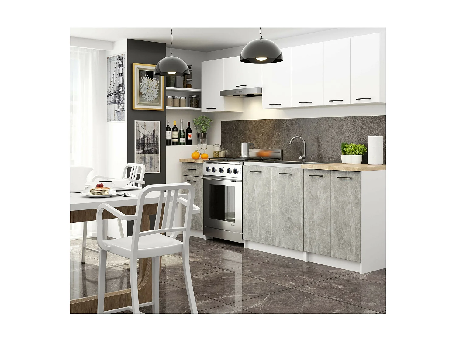 Hoek Keukenkast modulaire OLIWIA S90/90 / Onderkast / AKORD Furniture Factory / Wit – Beton Grijs / 90 x 85 x 46 cm