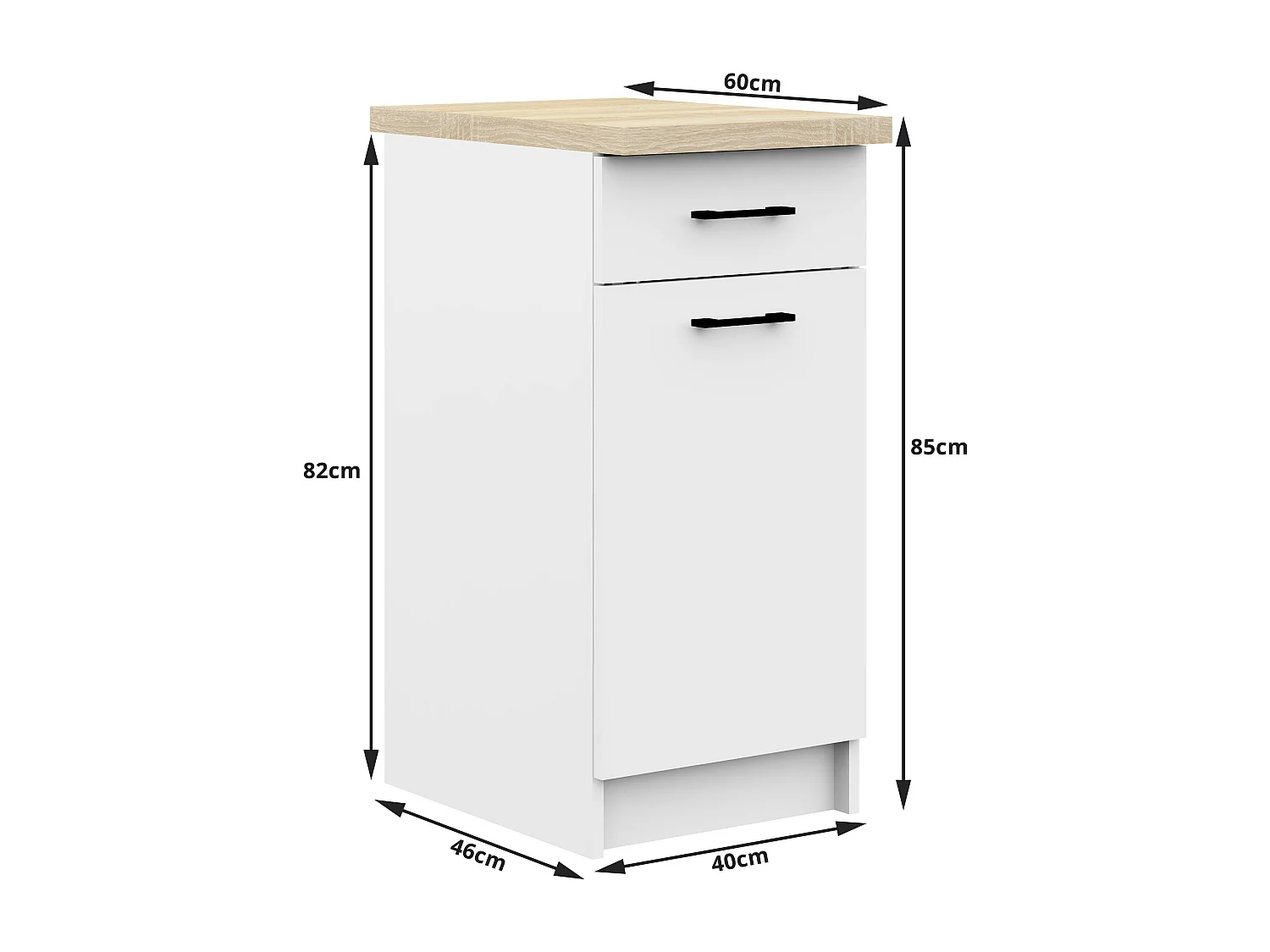 Küchenschrank AKORD OLIWIA modular S40 Unterschrank mit Arbeitsplatte Weiß 40 cm Tür Schublade 2 Ebenen B40 x H85 x T46 cm