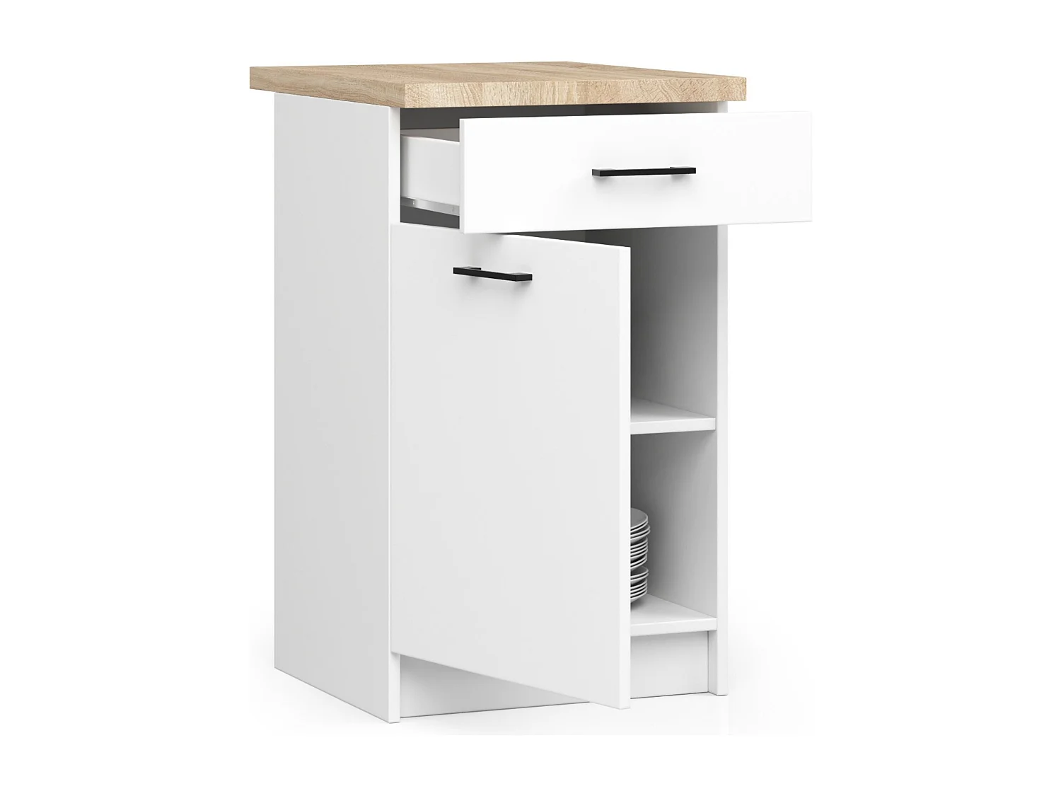 Armoires de cuisine basse AKORD S40 OLIWIA Blanc 40 cm 1 porte 1 tiroir façade Blanche 2 étagères 40x46x85 cm