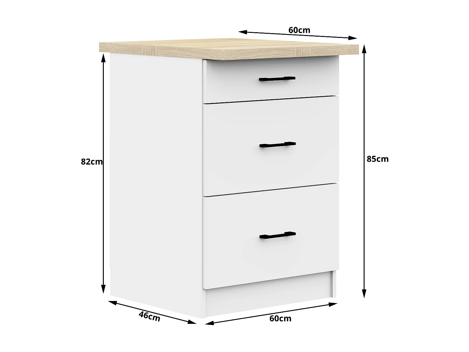 Keukenkast modulaire OLIWIA S60 met Verkblad / Onderkast met 3 Lades / AKORD Furniture Factory / Wit / 60 x 85 x 46 cm