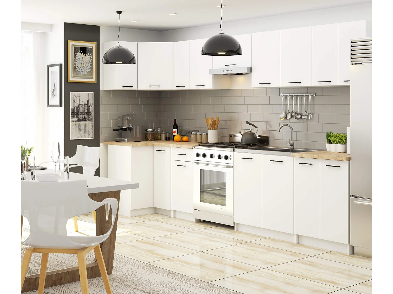 Armoires de cuisine basse AKORD S60 OLIWIA Blanc 60 cm 3 tiroirs façade Blanche 60x46x85 cm