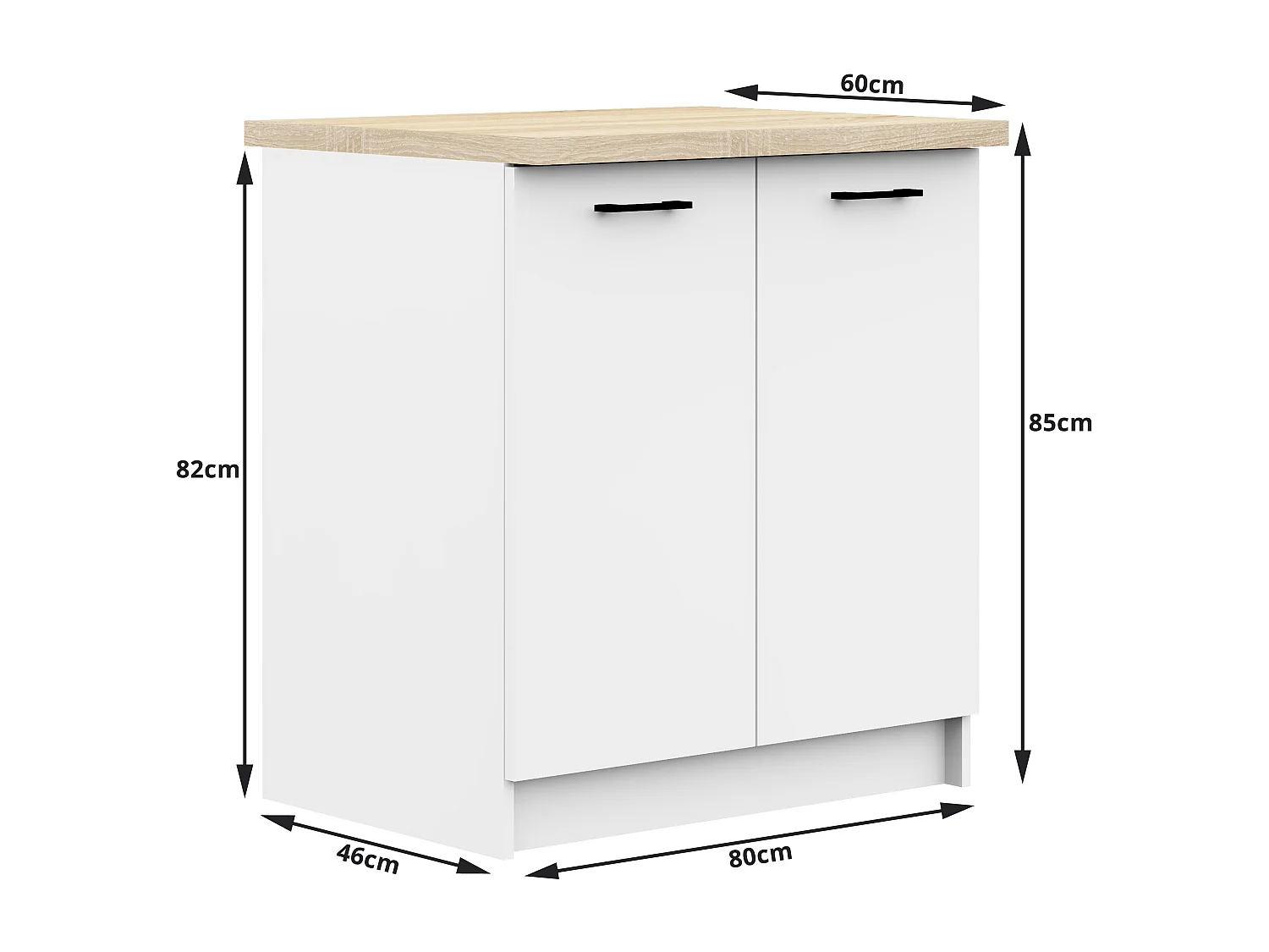 Armoires de cuisine basse AKORD S80 OLIWIA Blanc 80 cm 2 portes façade Blanche 2 étagères 80x46x85 cm